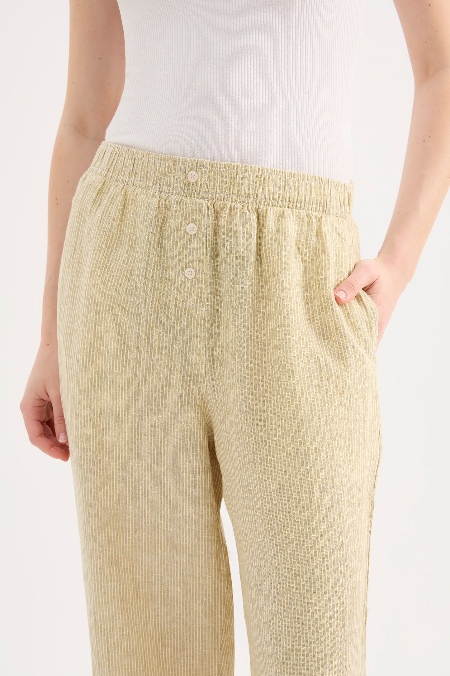 LOUNGE STRIPE LINEN CROP PANT