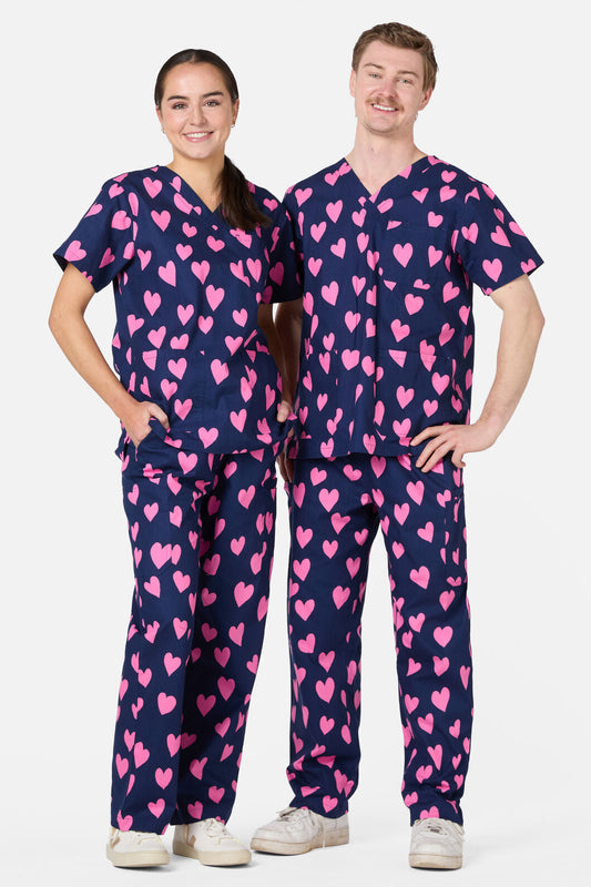 Love Hearts Navy Scrub Set