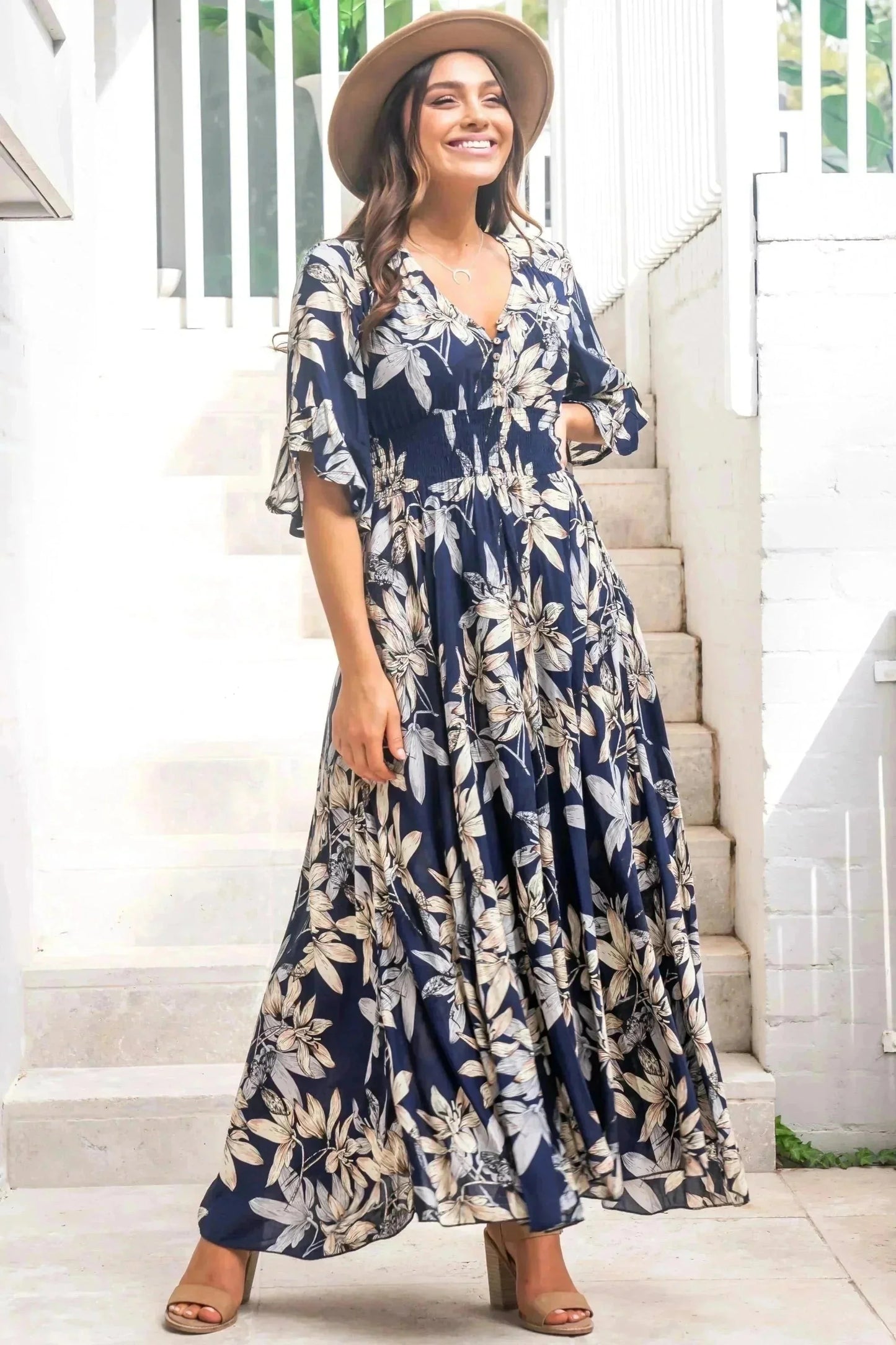 Frigg Maxi Dress - Buttoned Bodice A Line Dress Wi