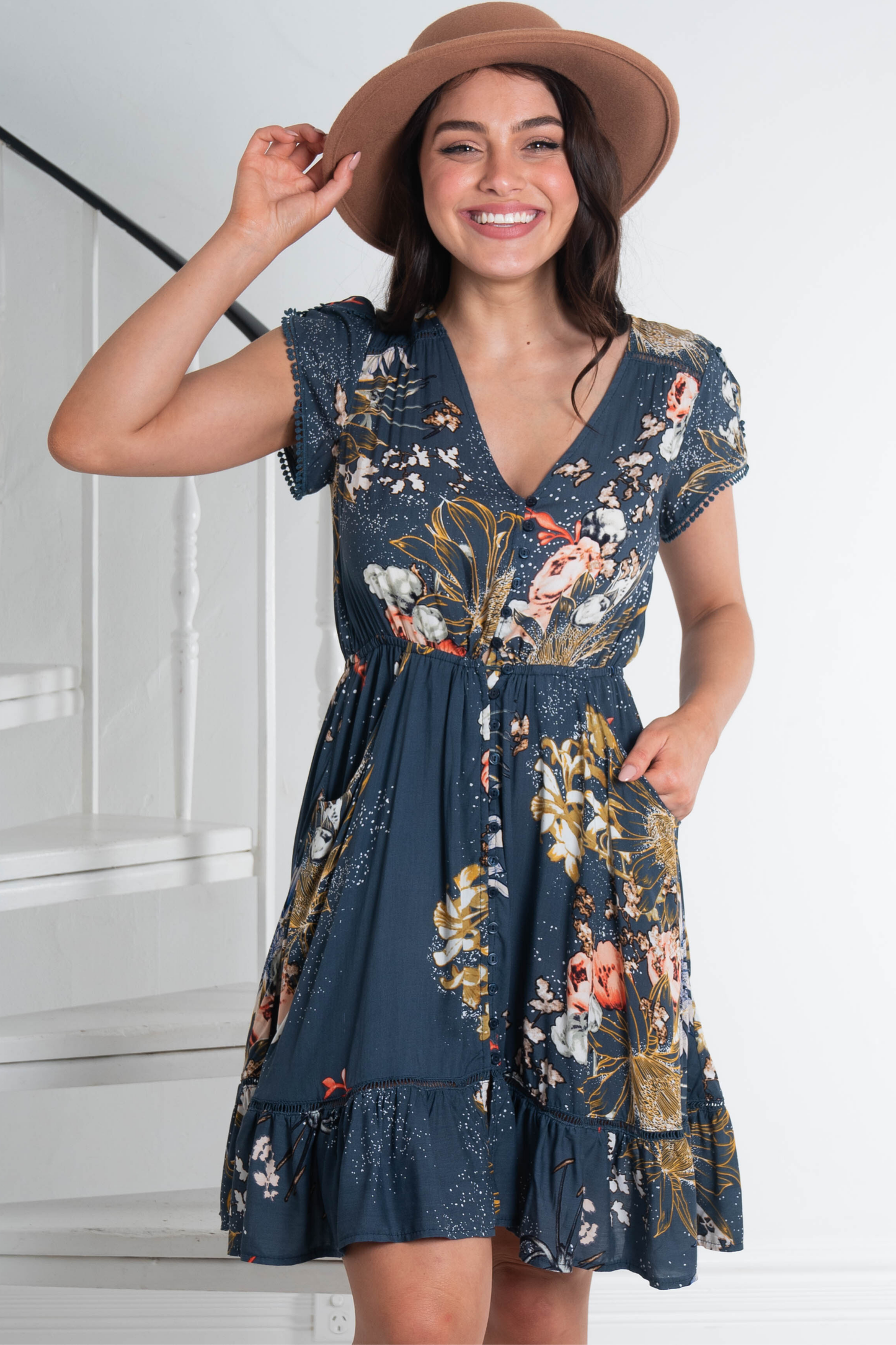 JAASE - Lizzie Mini Dress: Butterfly Cap Sleeve Bu