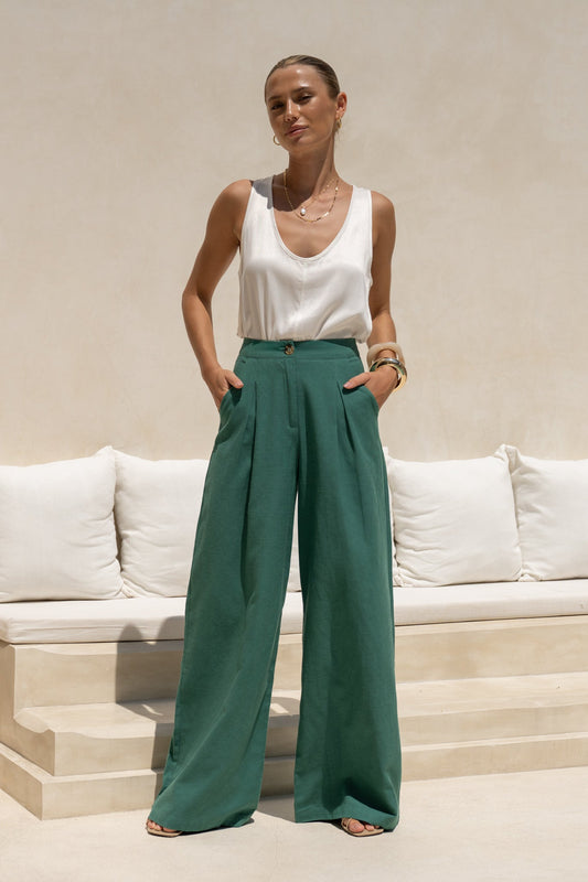 Maggie Forest Green Wide Leg Pants