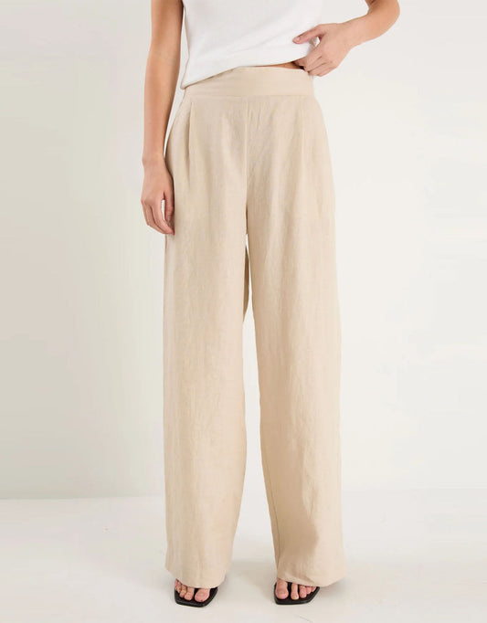 Guardian Linen Pull On Wide Leg Pants - Stone