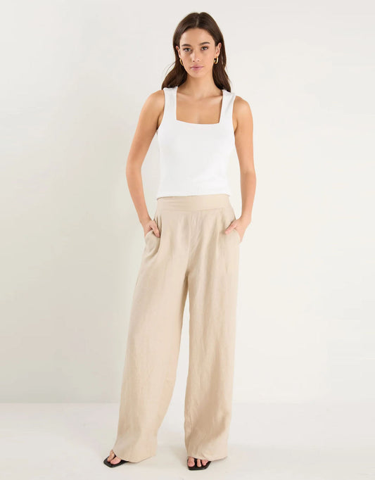 Guardian Linen Pull On Wide Leg Pants - Stone