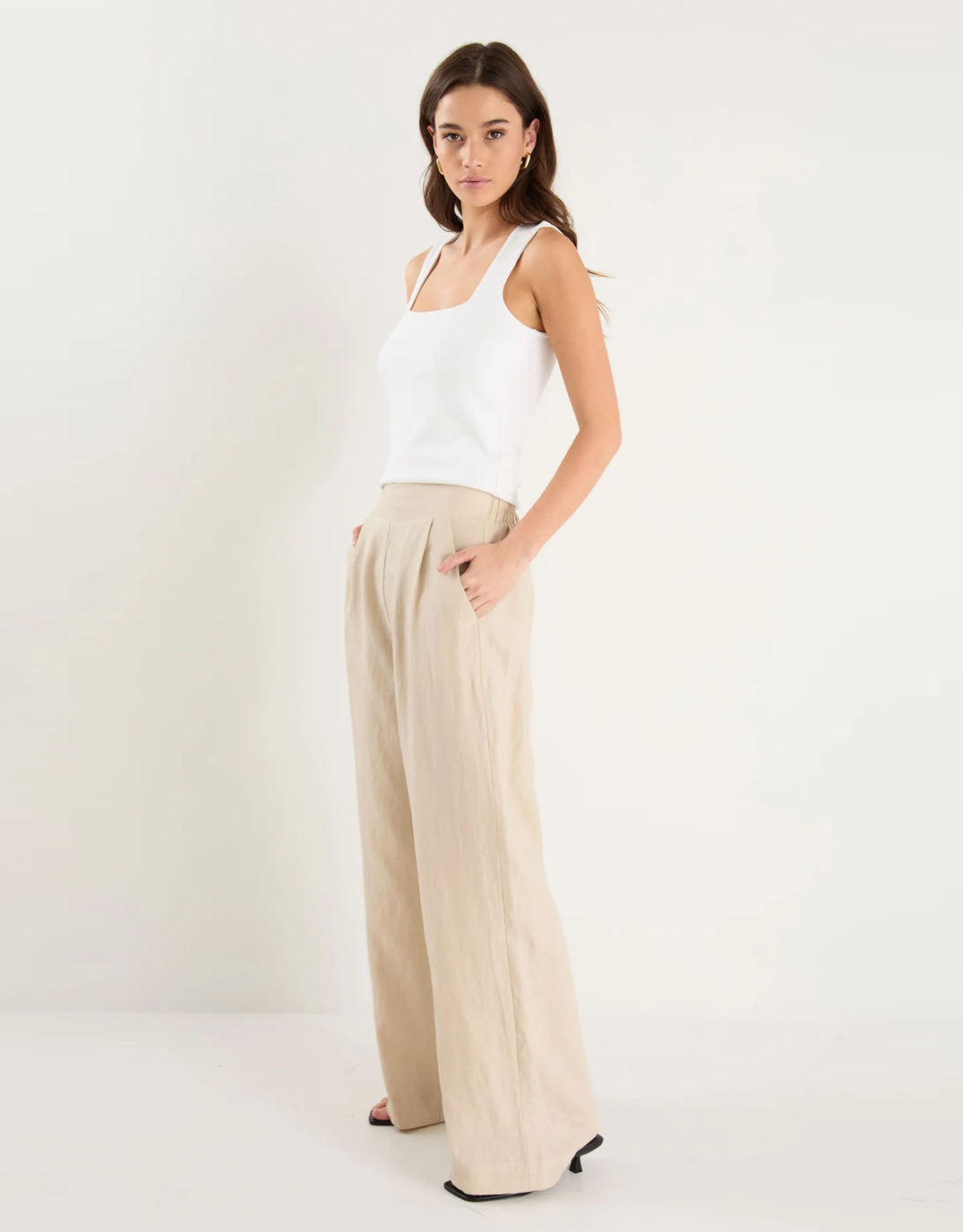 Guardian Linen Pull On Wide Leg Pants - Stone