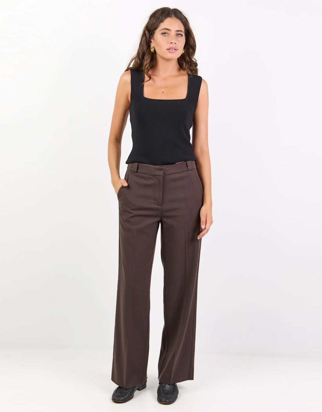 Jaunty Slant Pocket Wide Leg Pants - Dark Chocolate