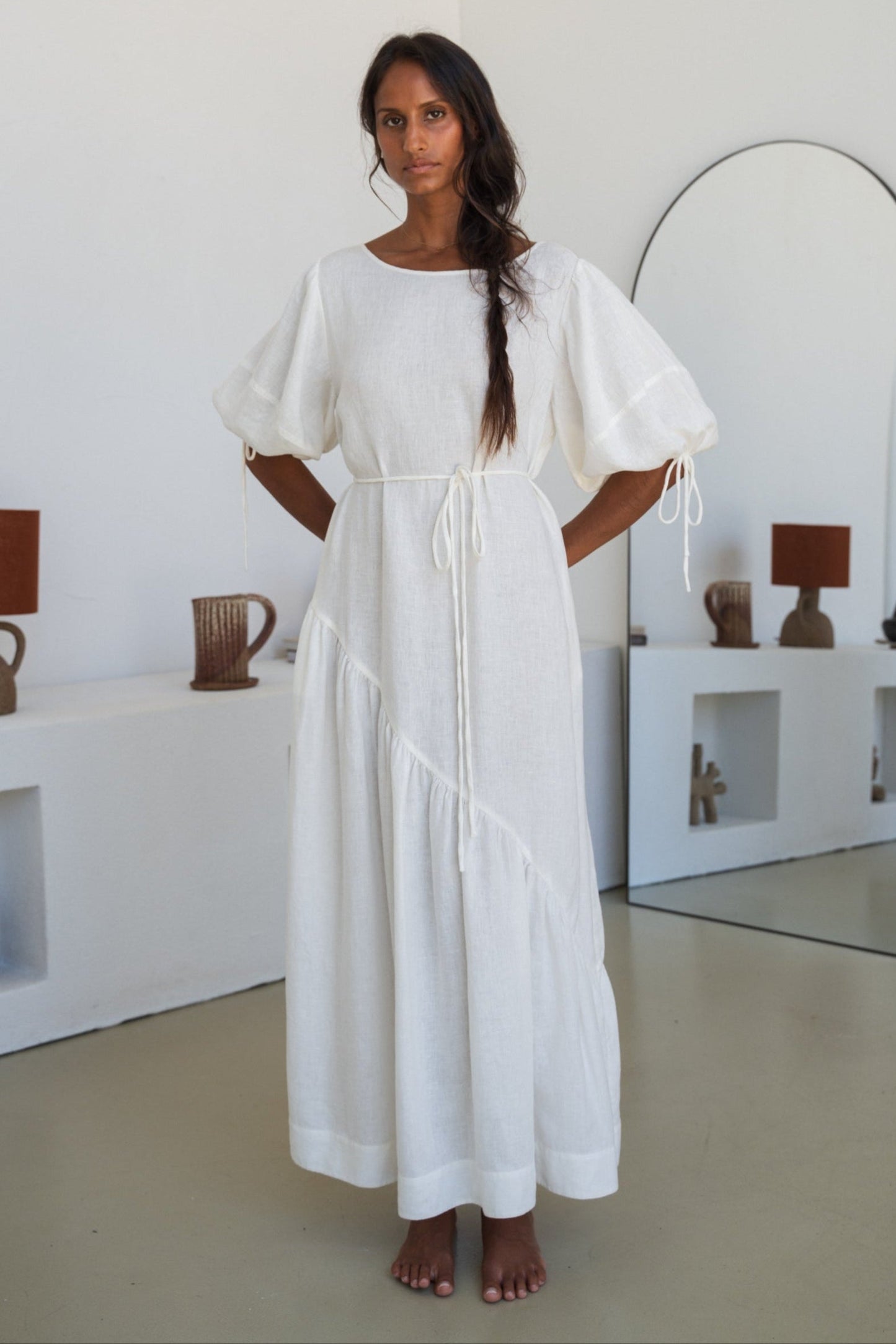 Charlotte Ivory Linen Dress