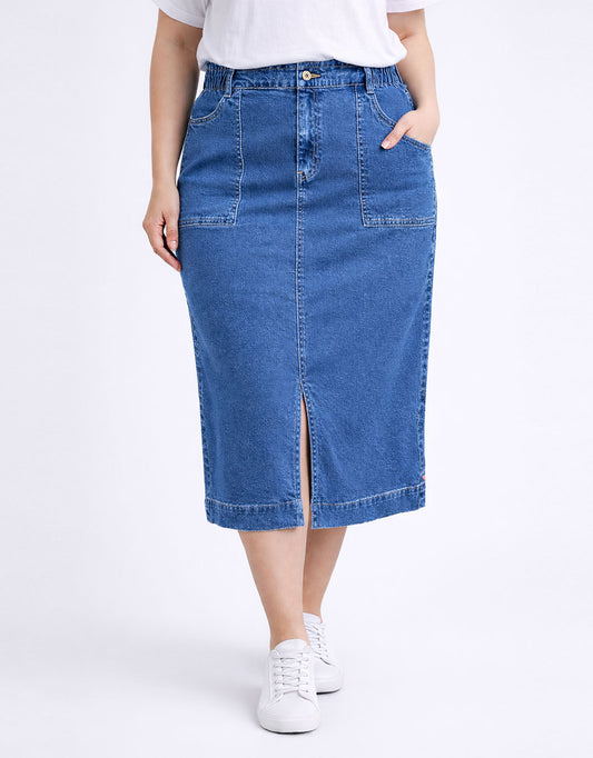 Long Atlas Skirt - Dark Blue Wash