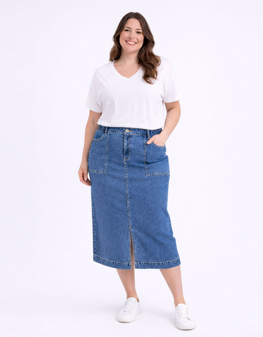 Long Atlas Skirt - Dark Blue Wash