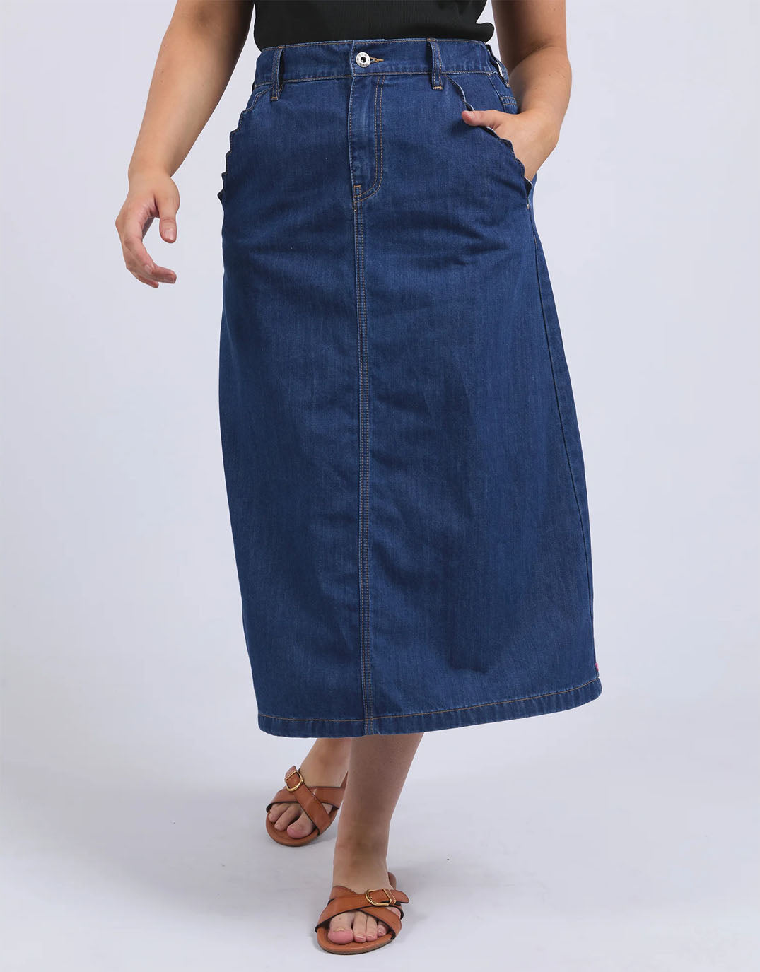 Scallop Edge Denim Skirt - Mid Blue Wash