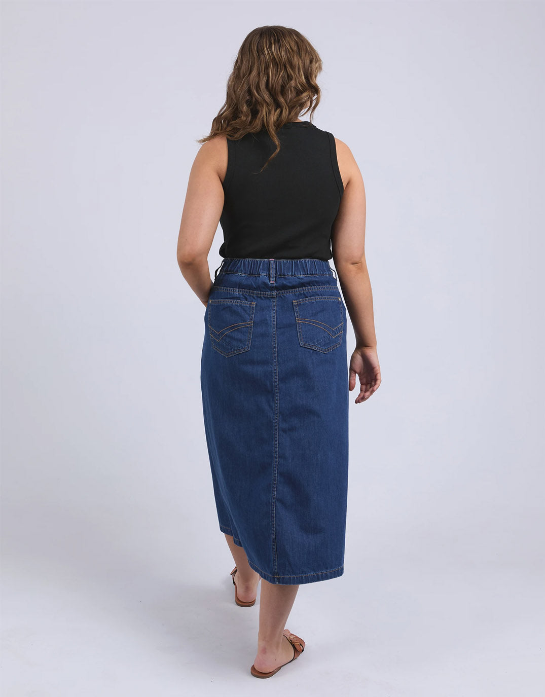 Scallop Edge Denim Skirt - Mid Blue Wash