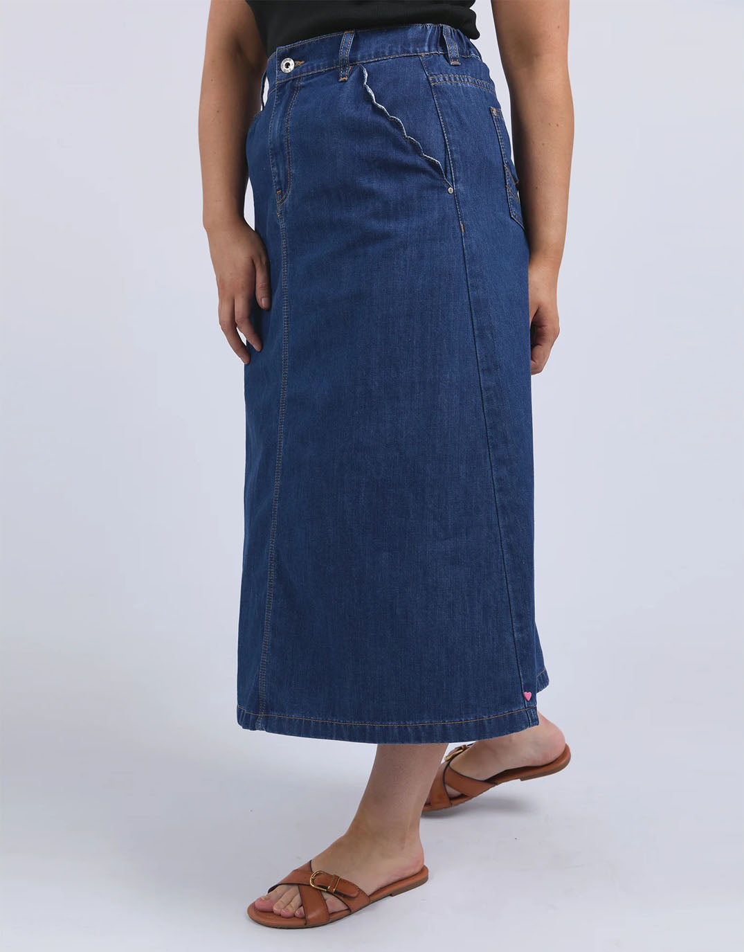 Scallop Edge Denim Skirt - Mid Blue Wash