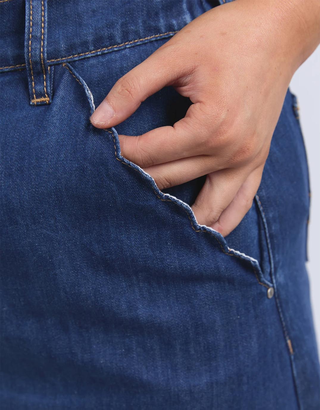 Scallop Edge Denim Skirt - Mid Blue Wash