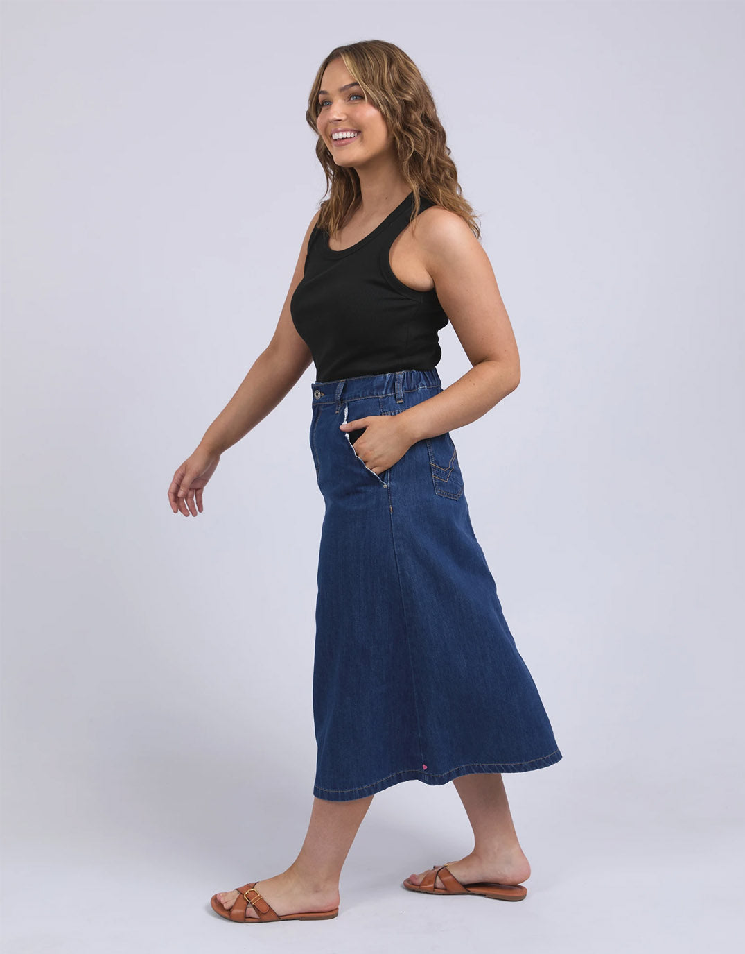 Scallop Edge Denim Skirt - Mid Blue Wash