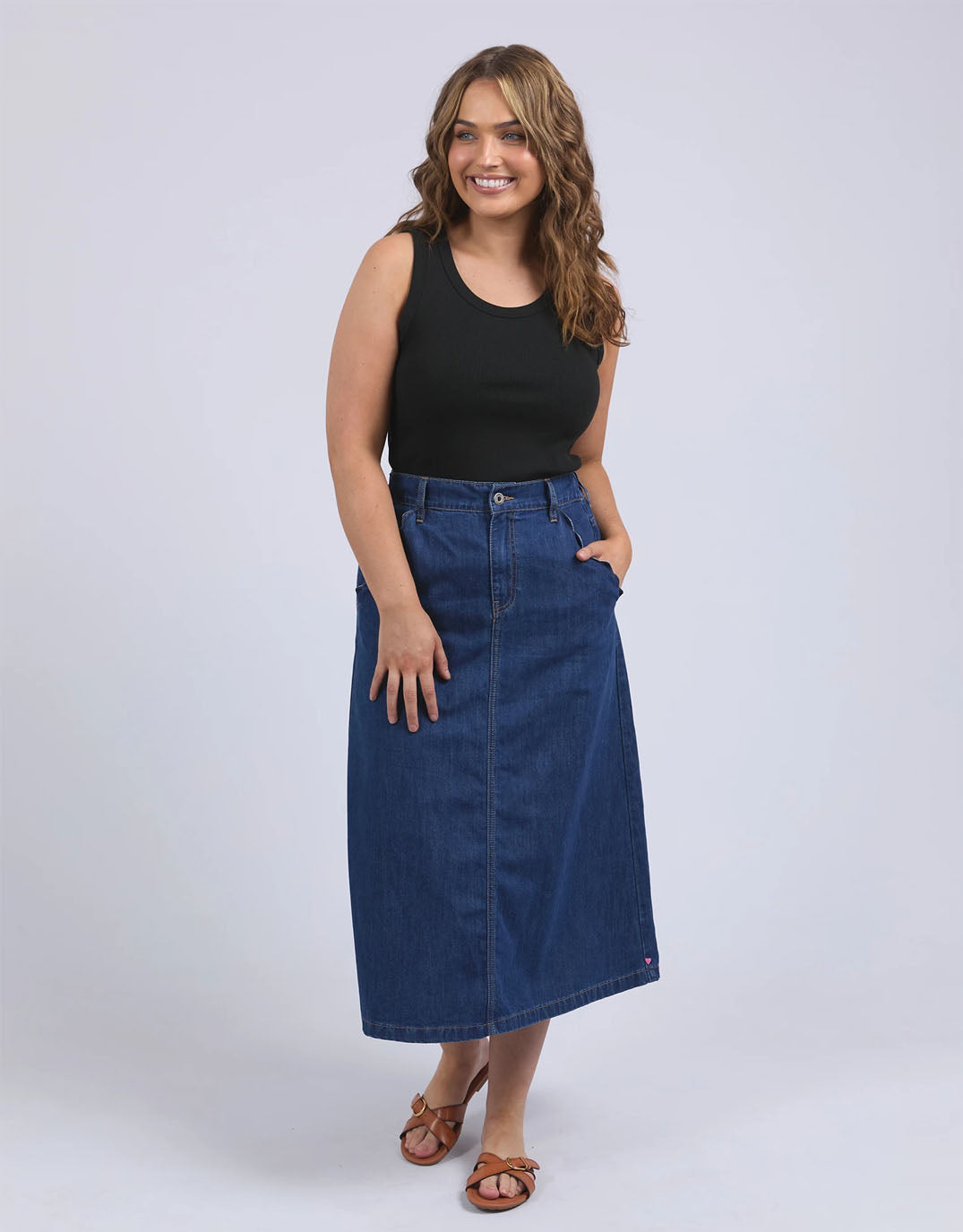 Scallop Edge Denim Skirt - Mid Blue Wash