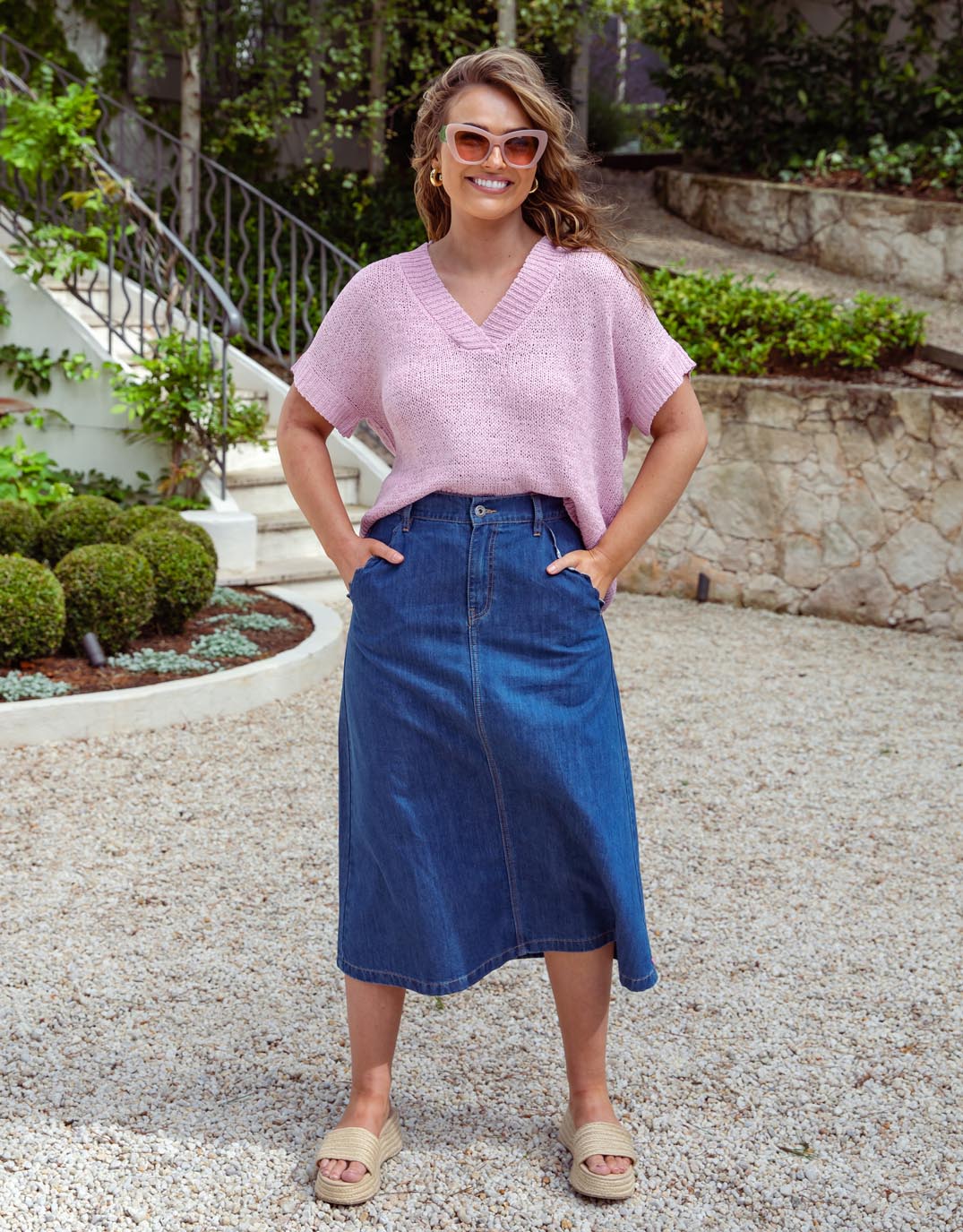 Scallop Edge Denim Skirt - Mid Blue Wash
