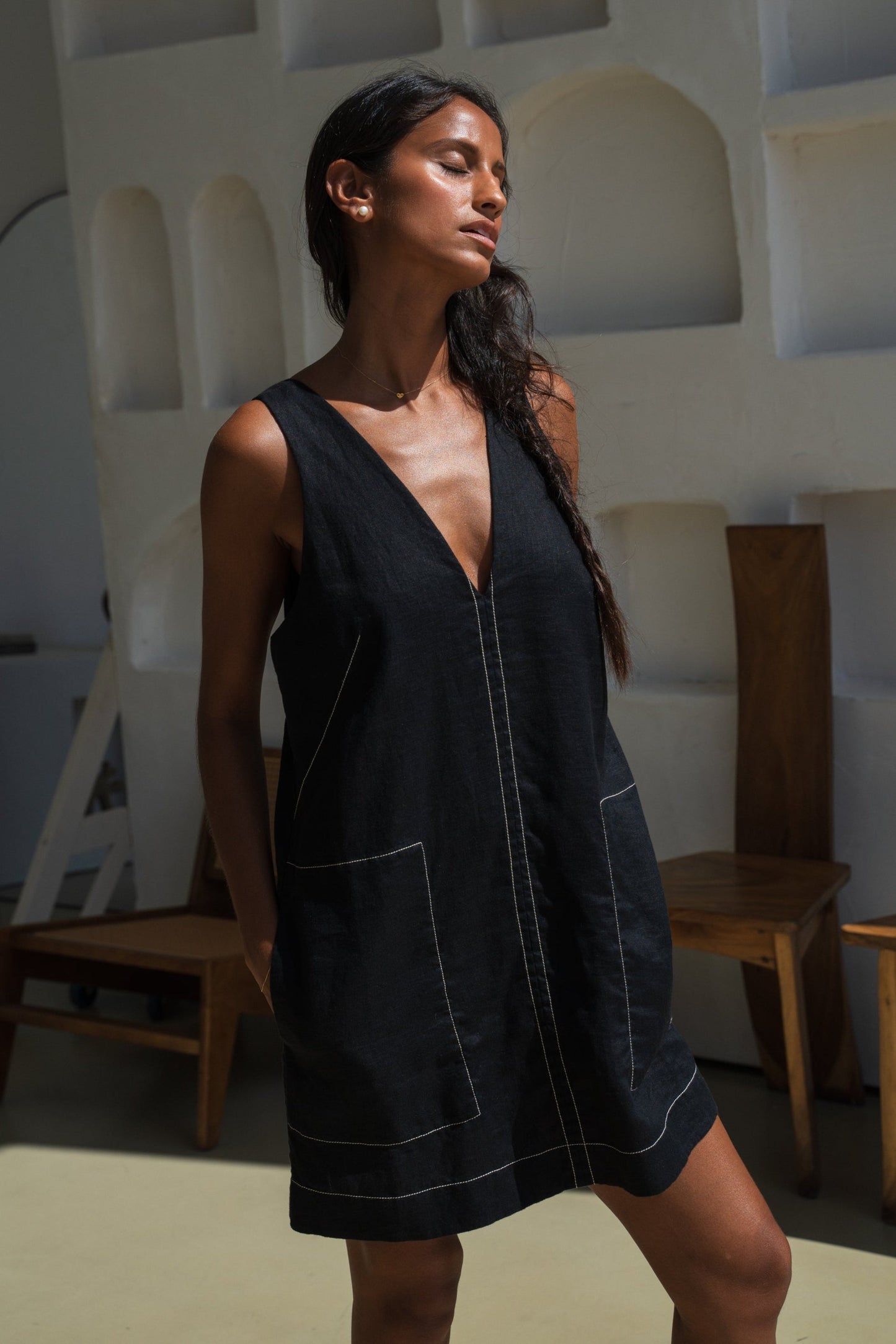 Isla Black Linen Dress