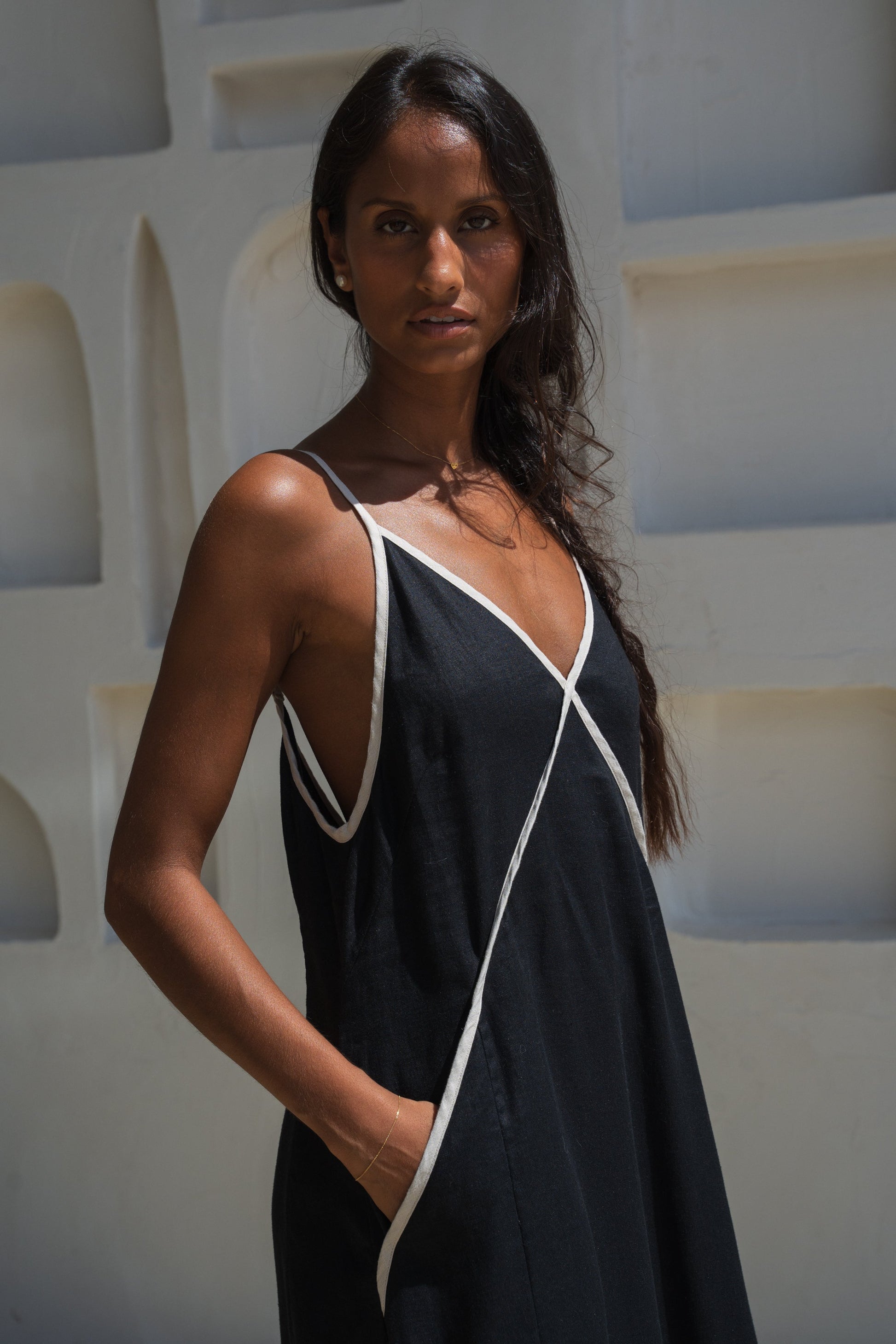 Azalea Black Linen Dress