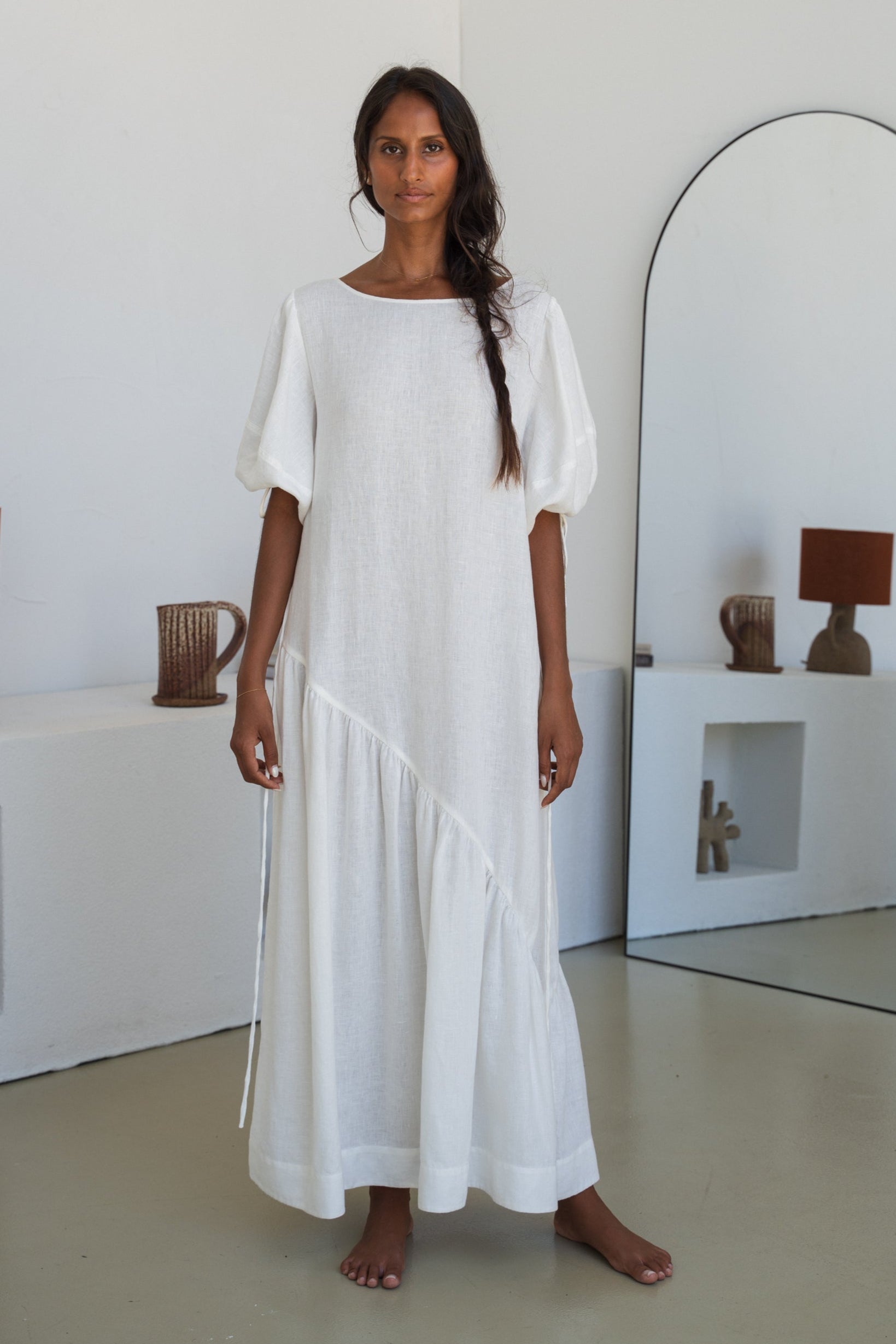 Charlotte Ivory Linen Dress