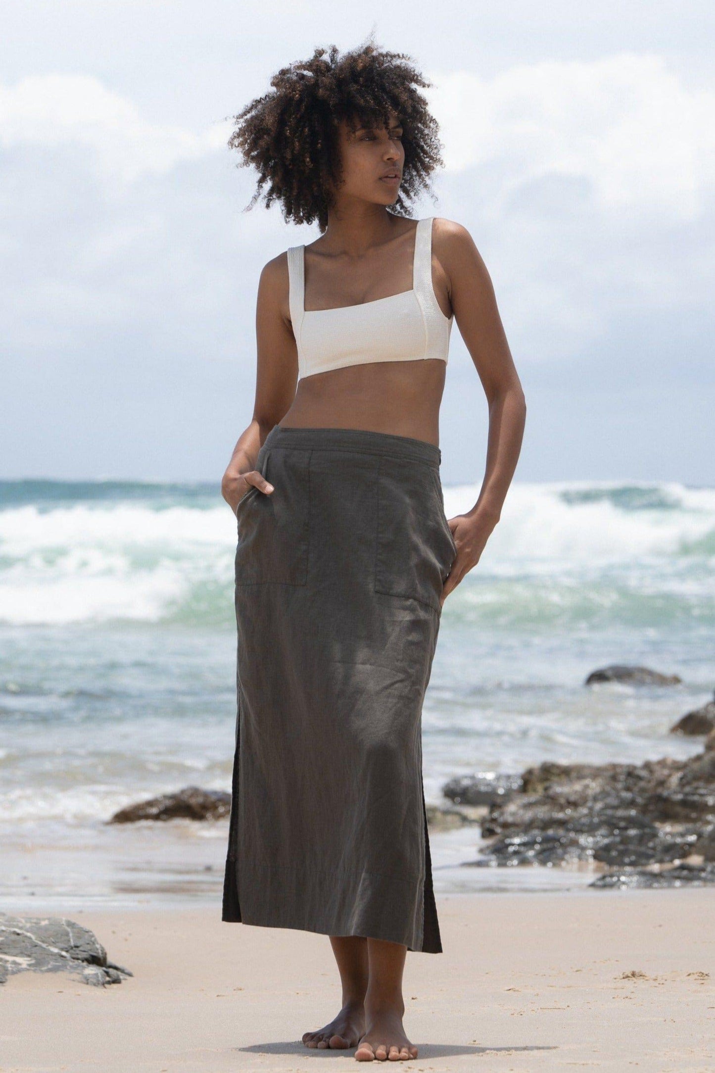 Nadi Khaki Linen Skirt
