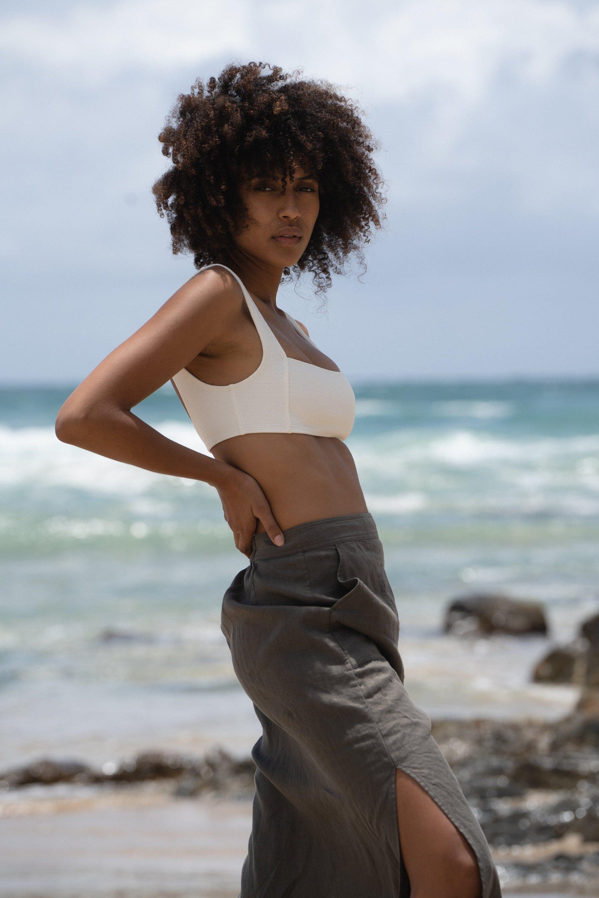 Nadi Khaki Linen Skirt