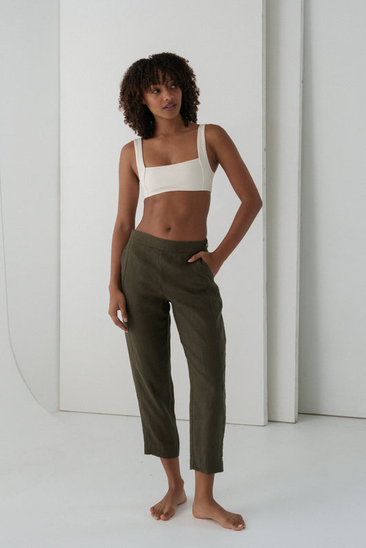 Emer Khaki Linen Pants