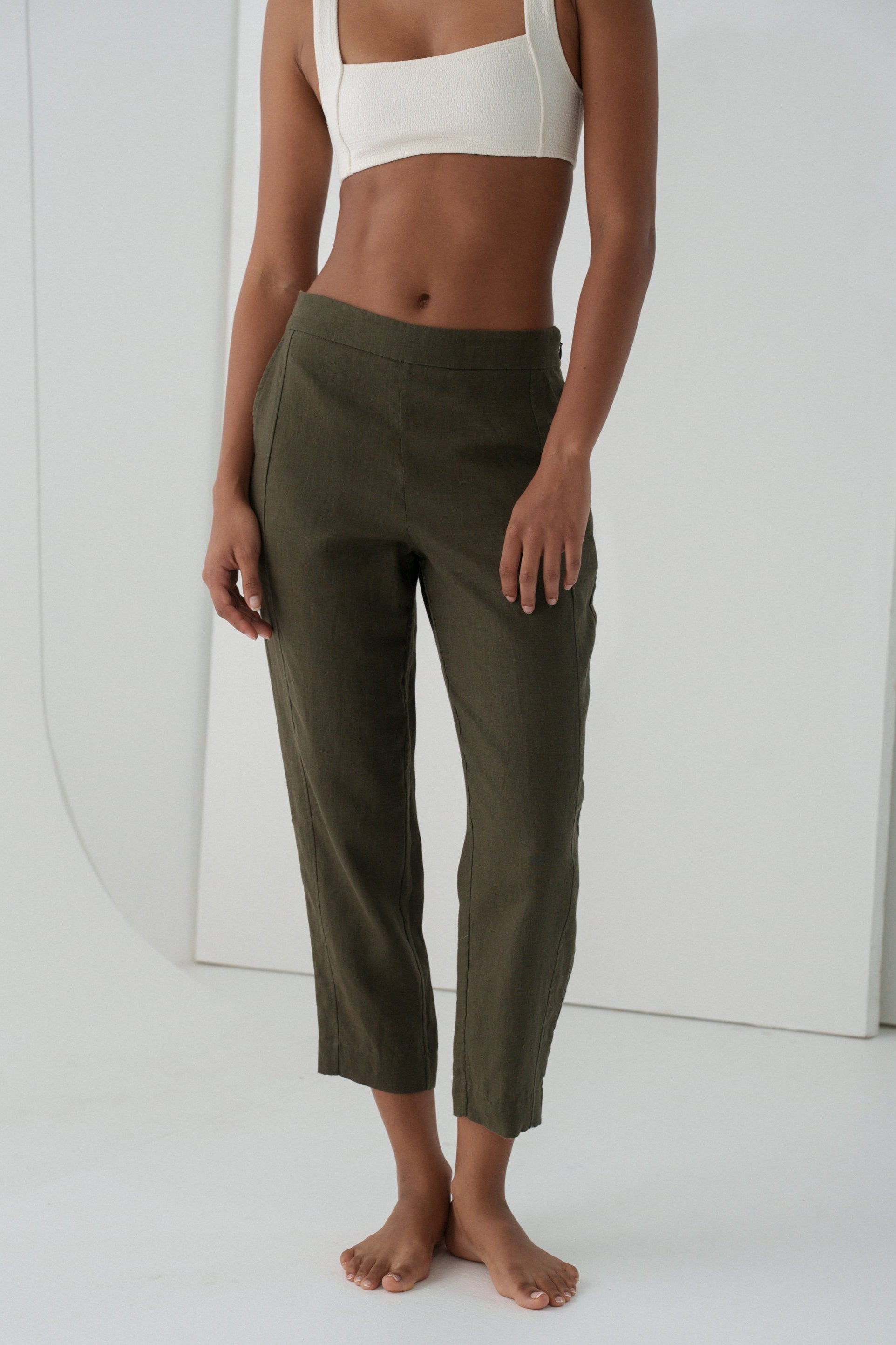 Emer Khaki Linen Pants