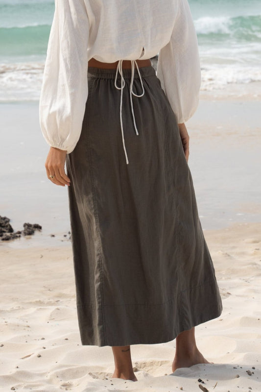 Gia Khaki Linen Skirt