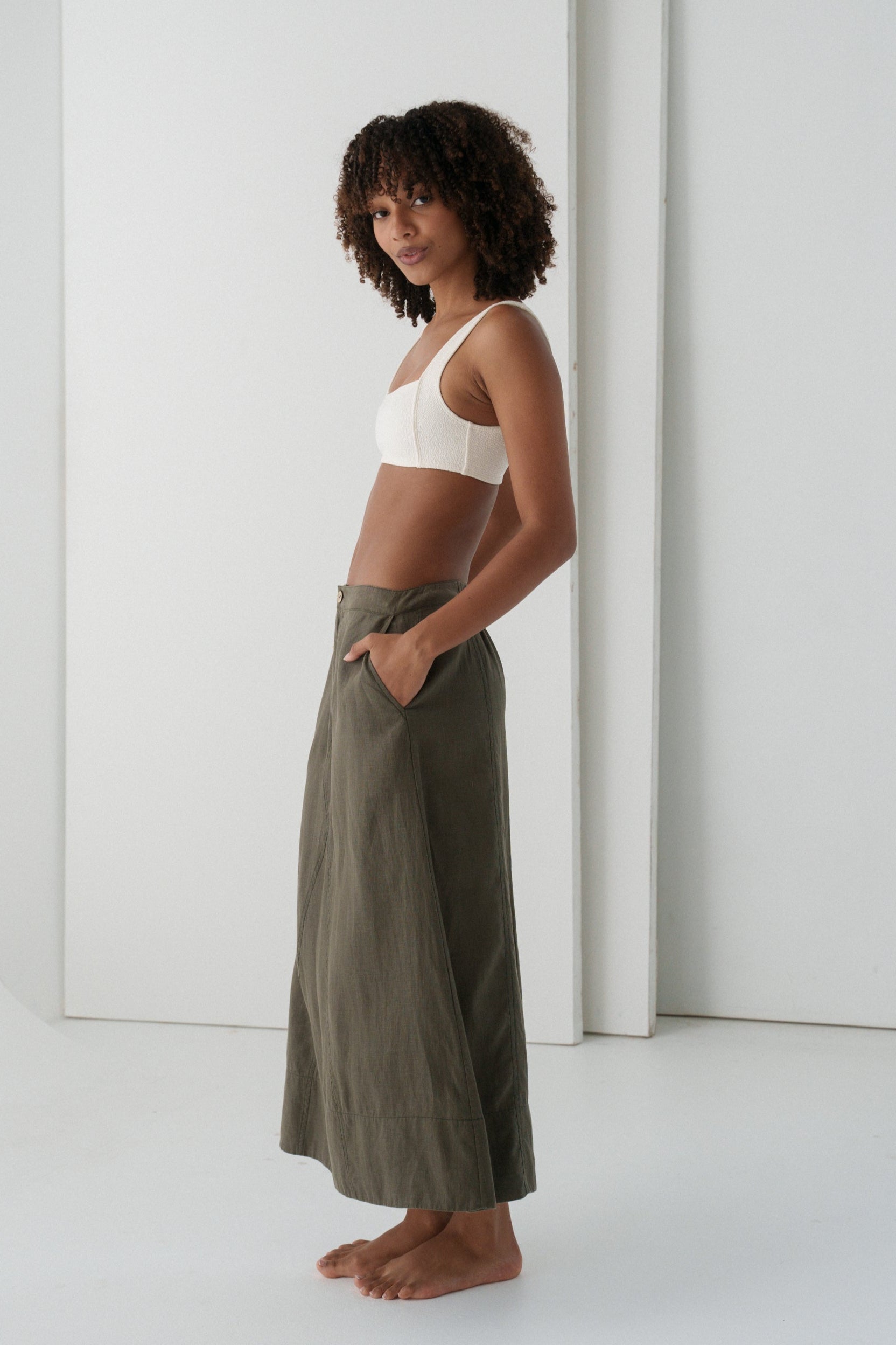 Gia Khaki Linen Skirt