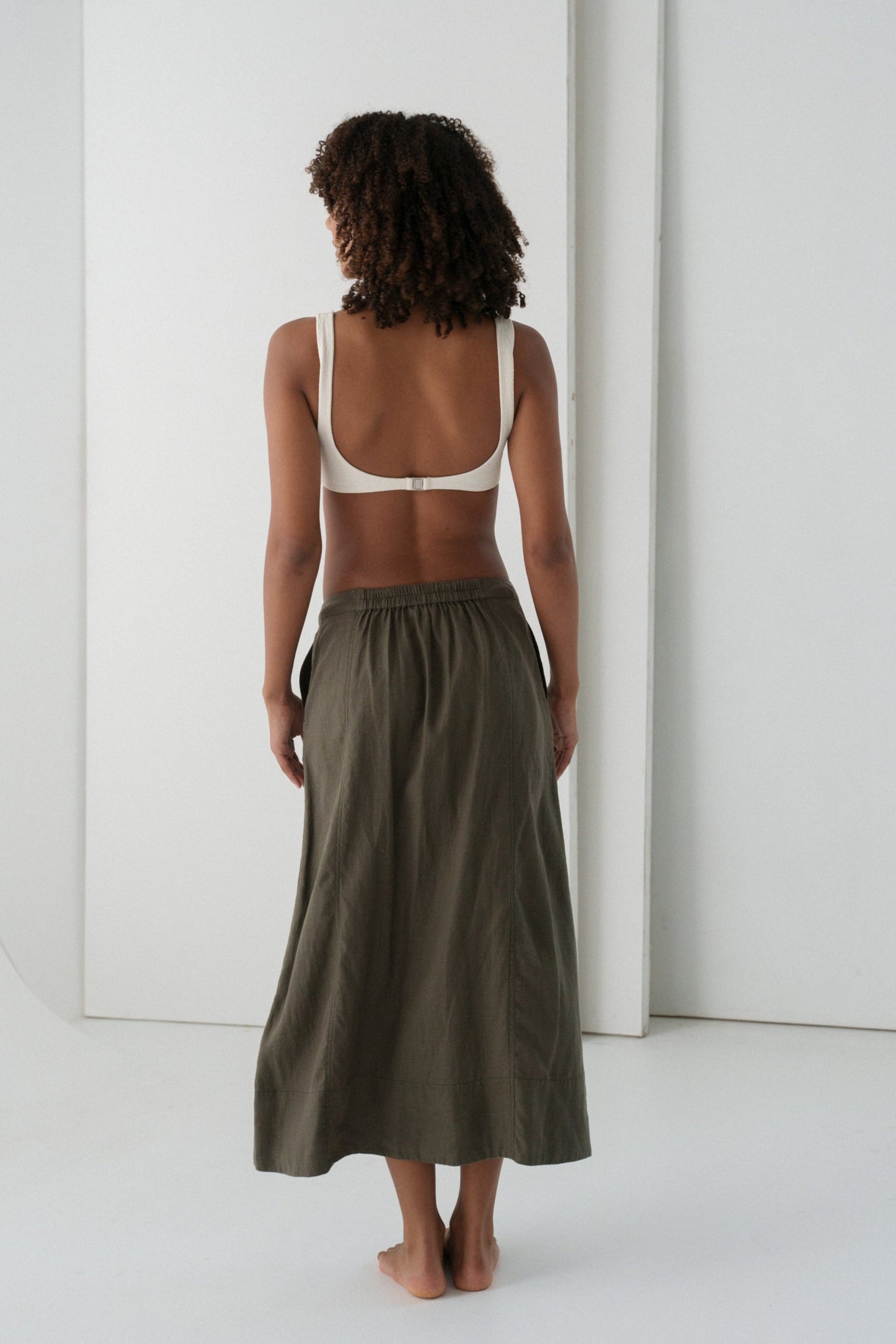 Gia Khaki Linen Skirt
