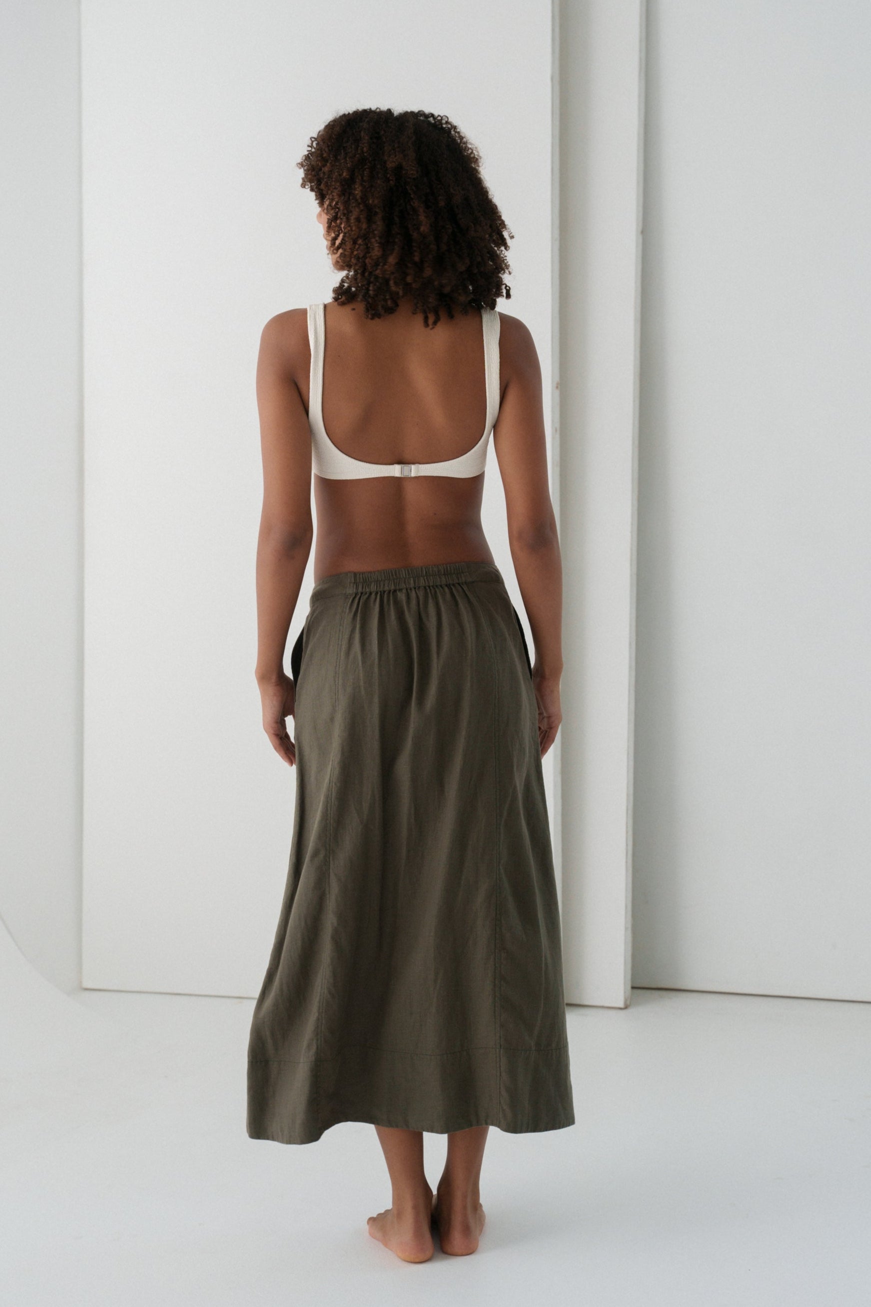 Gia Khaki Linen Skirt