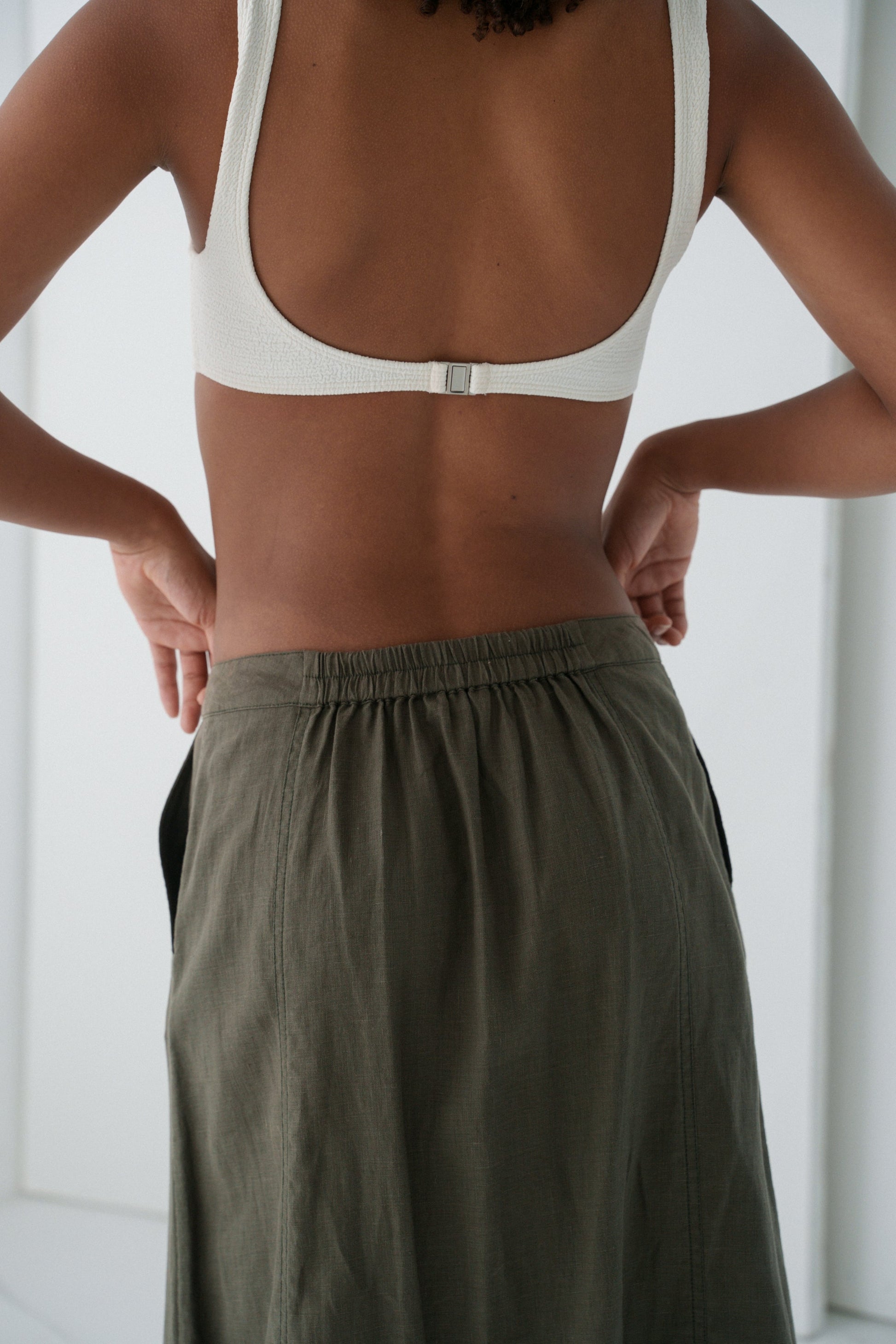 Gia Khaki Linen Skirt