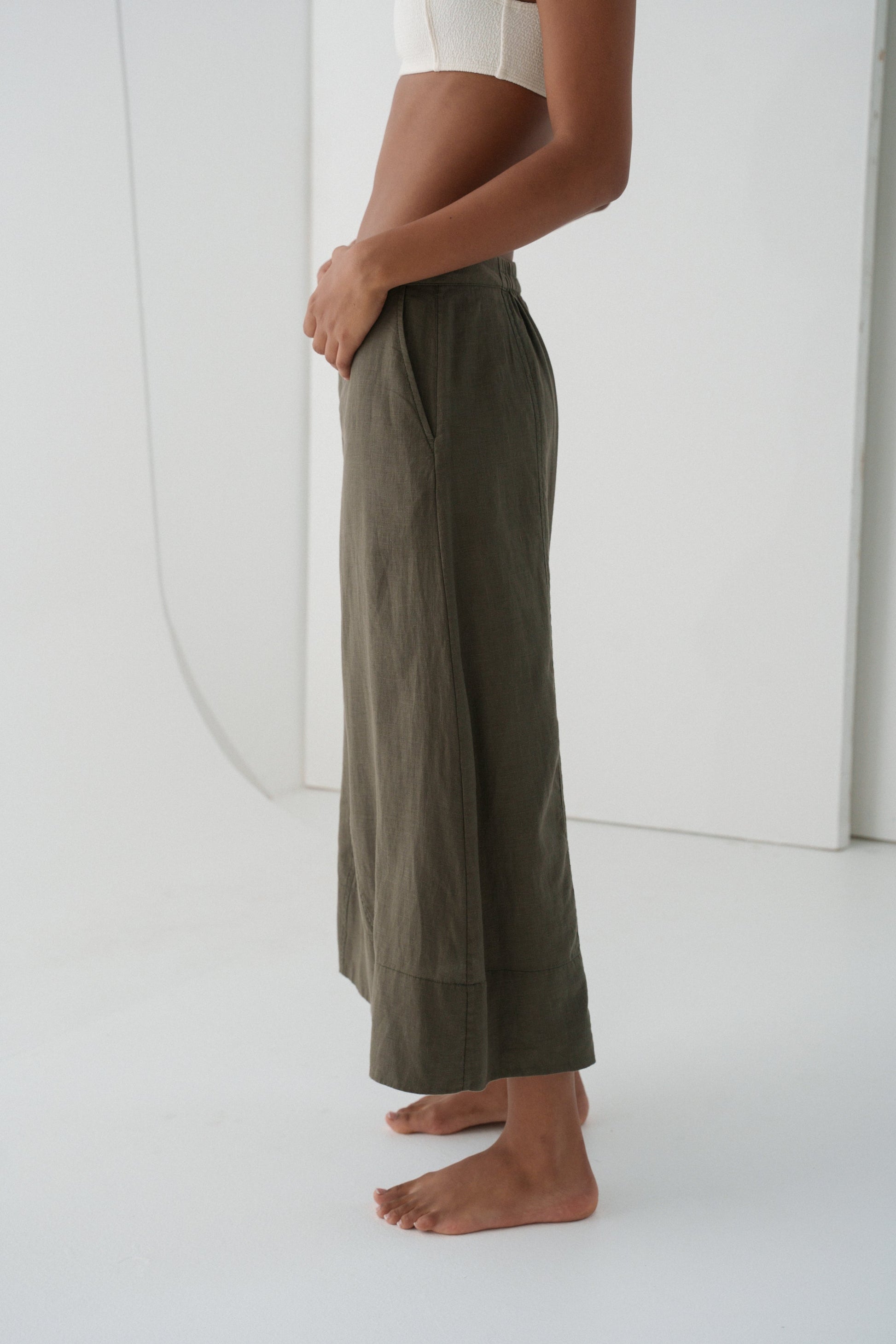 Gia Khaki Linen Skirt