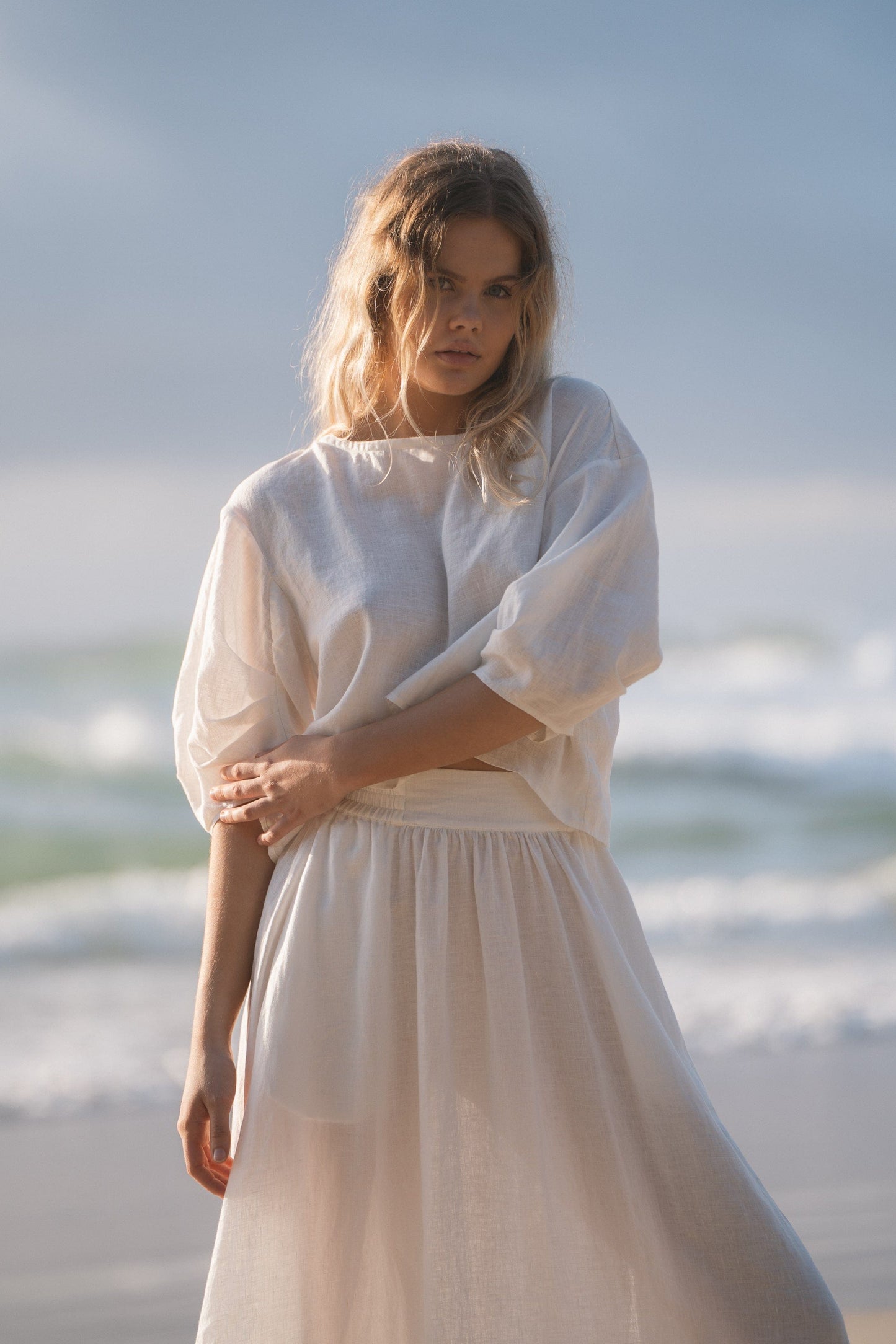Hannah Ivory Linen Skirt