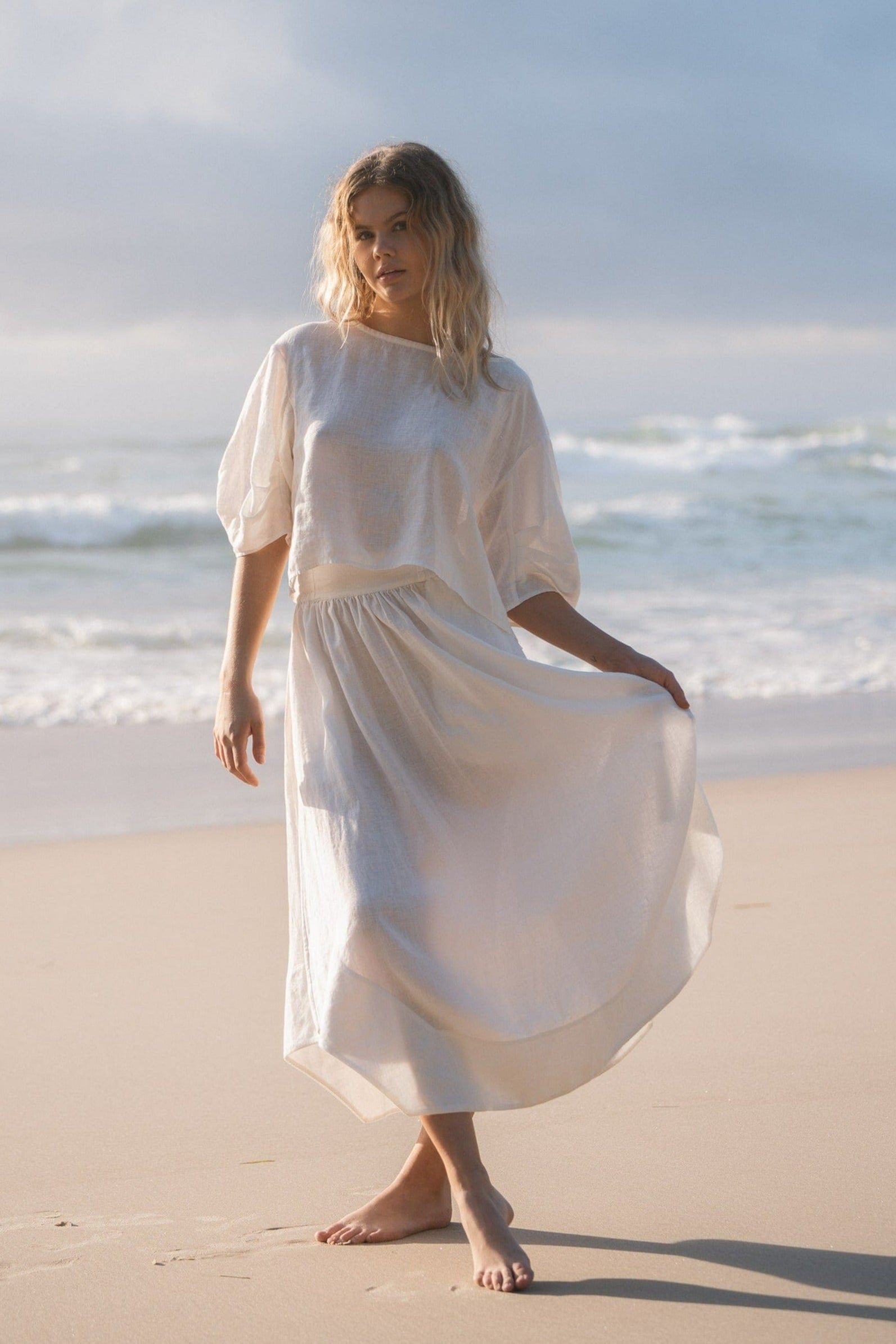 Hannah Ivory Linen Skirt