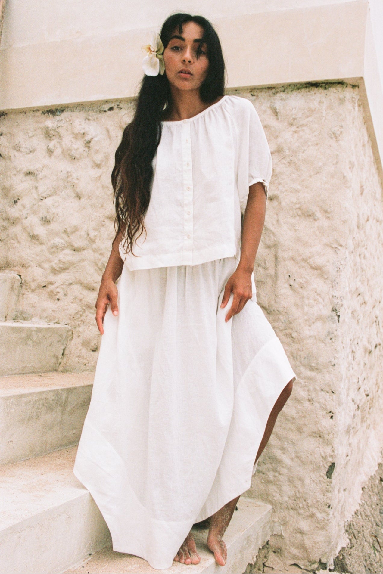 Hannah Ivory Linen Skirt
