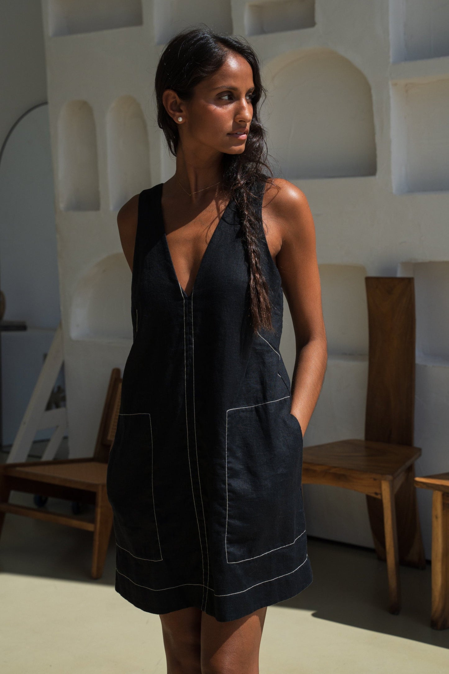 Isla Black Linen Dress