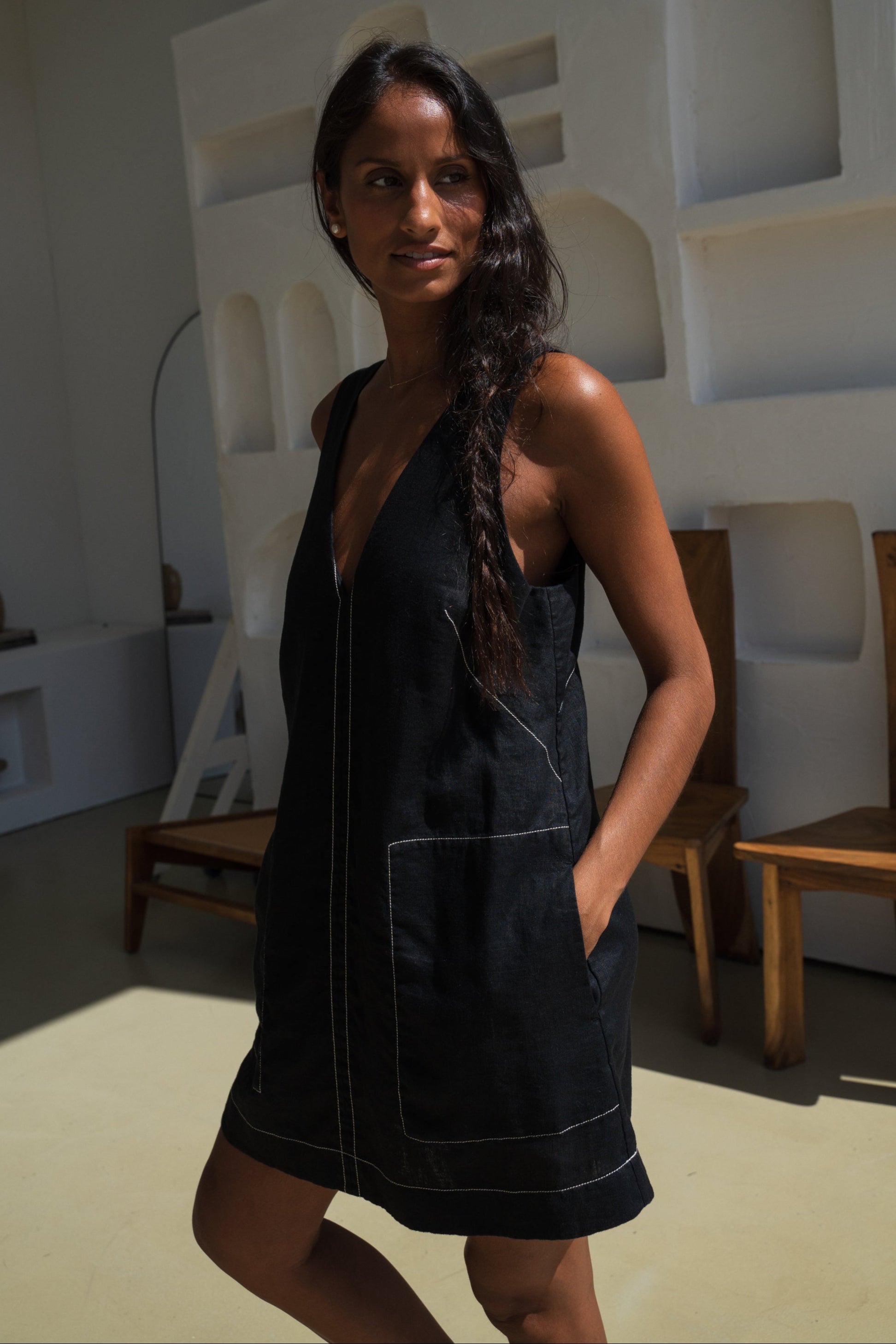 Isla Black Linen Dress