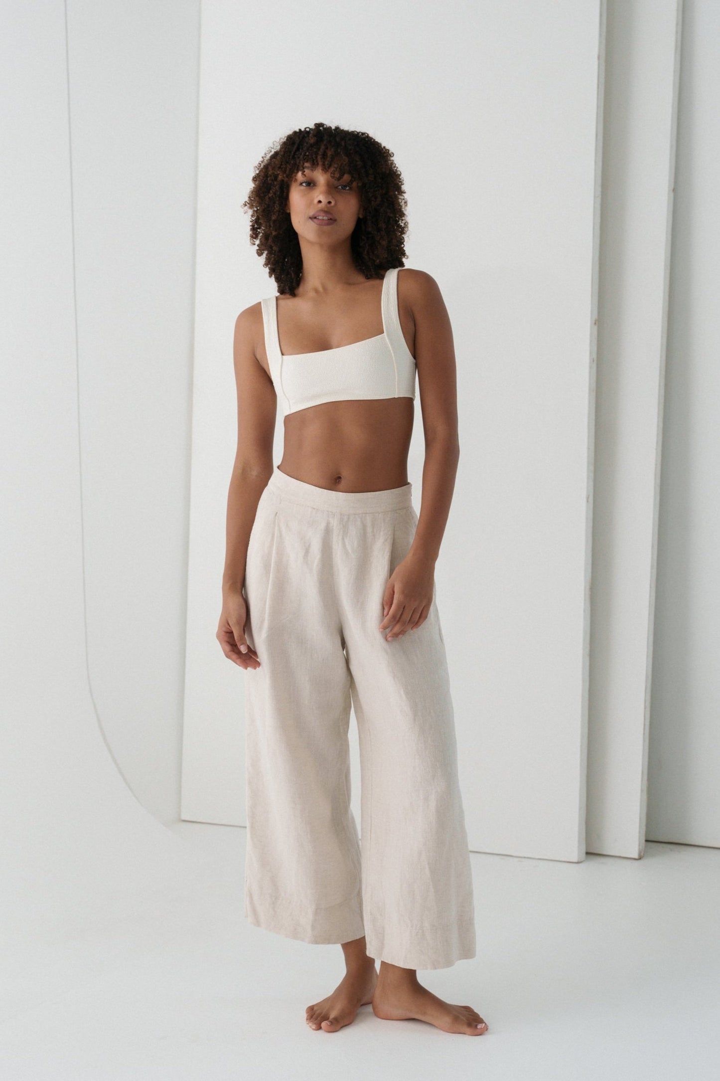 Ivy Oatmeal Linen Crop Pants