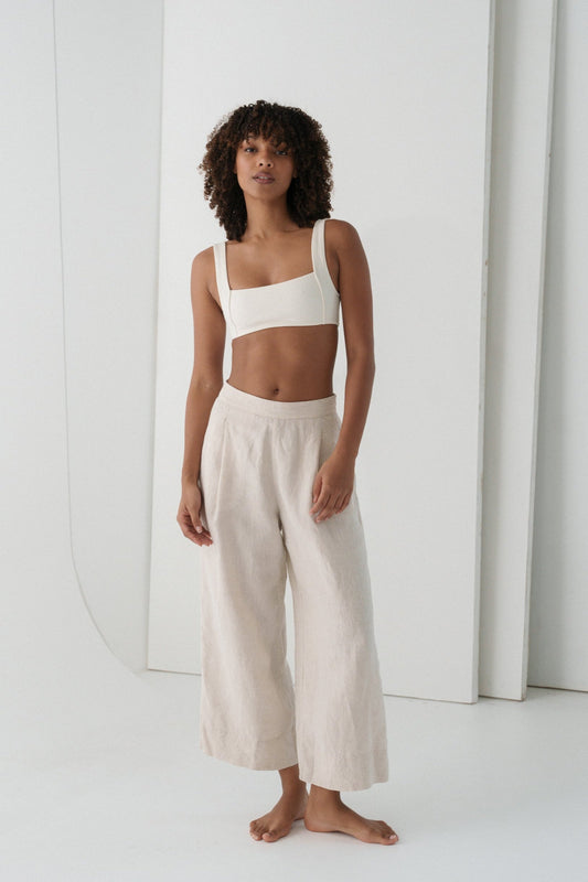 Ivy Oatmeal Linen Crop Pants