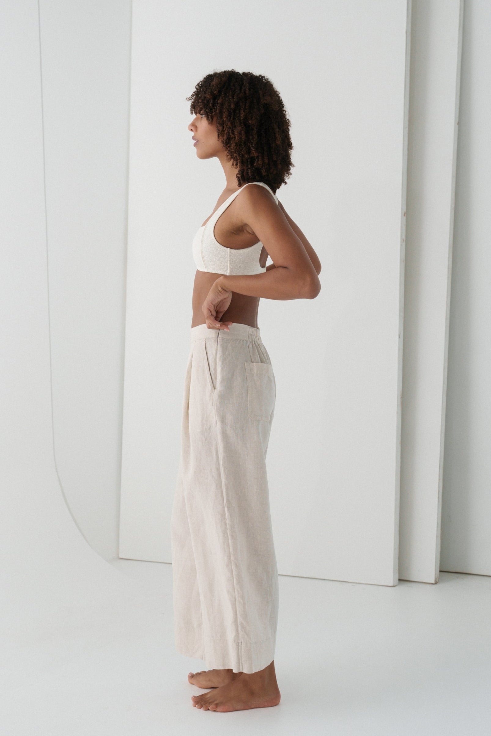 Ivy Oatmeal Linen Crop Pants