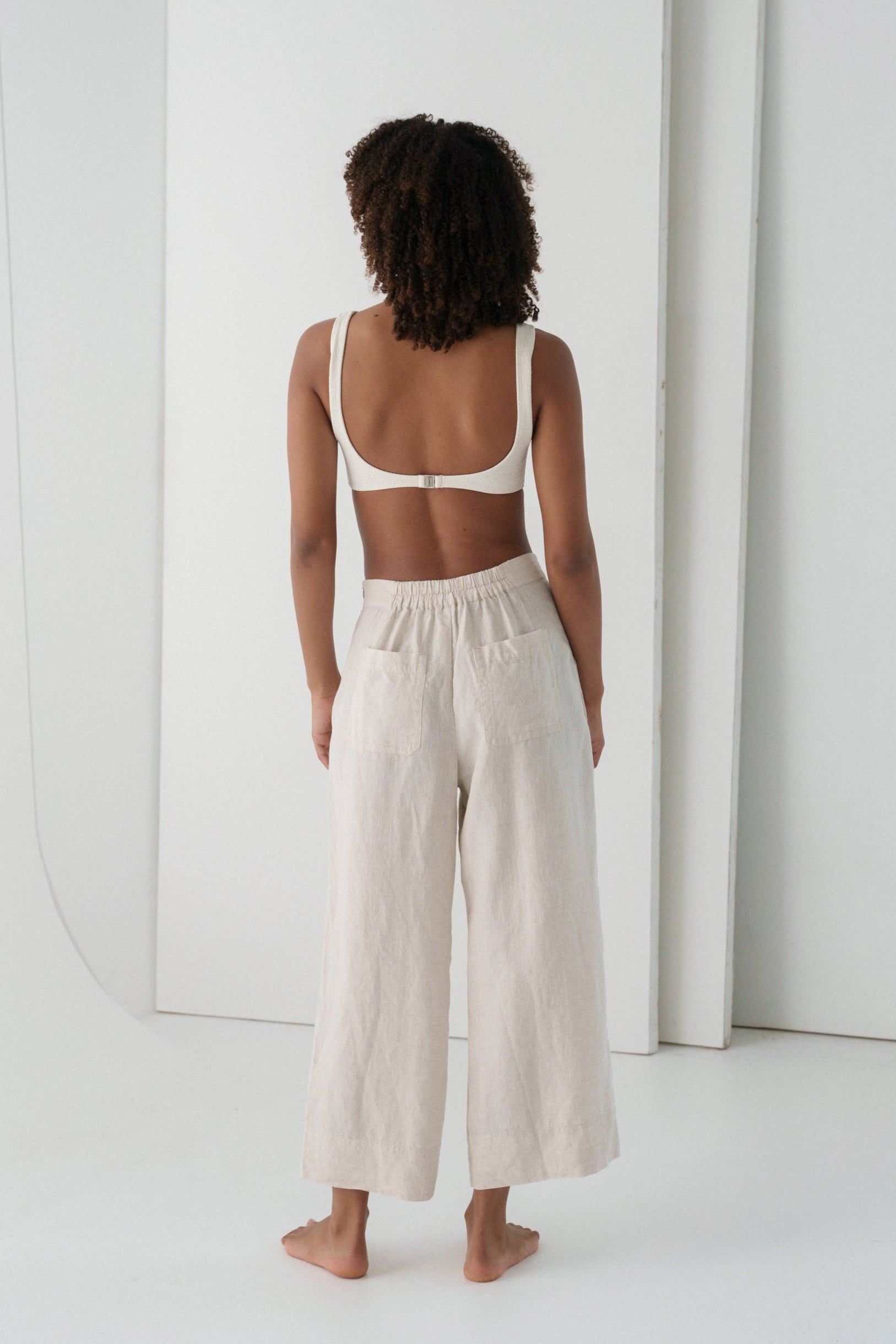 Ivy Oatmeal Linen Crop Pants