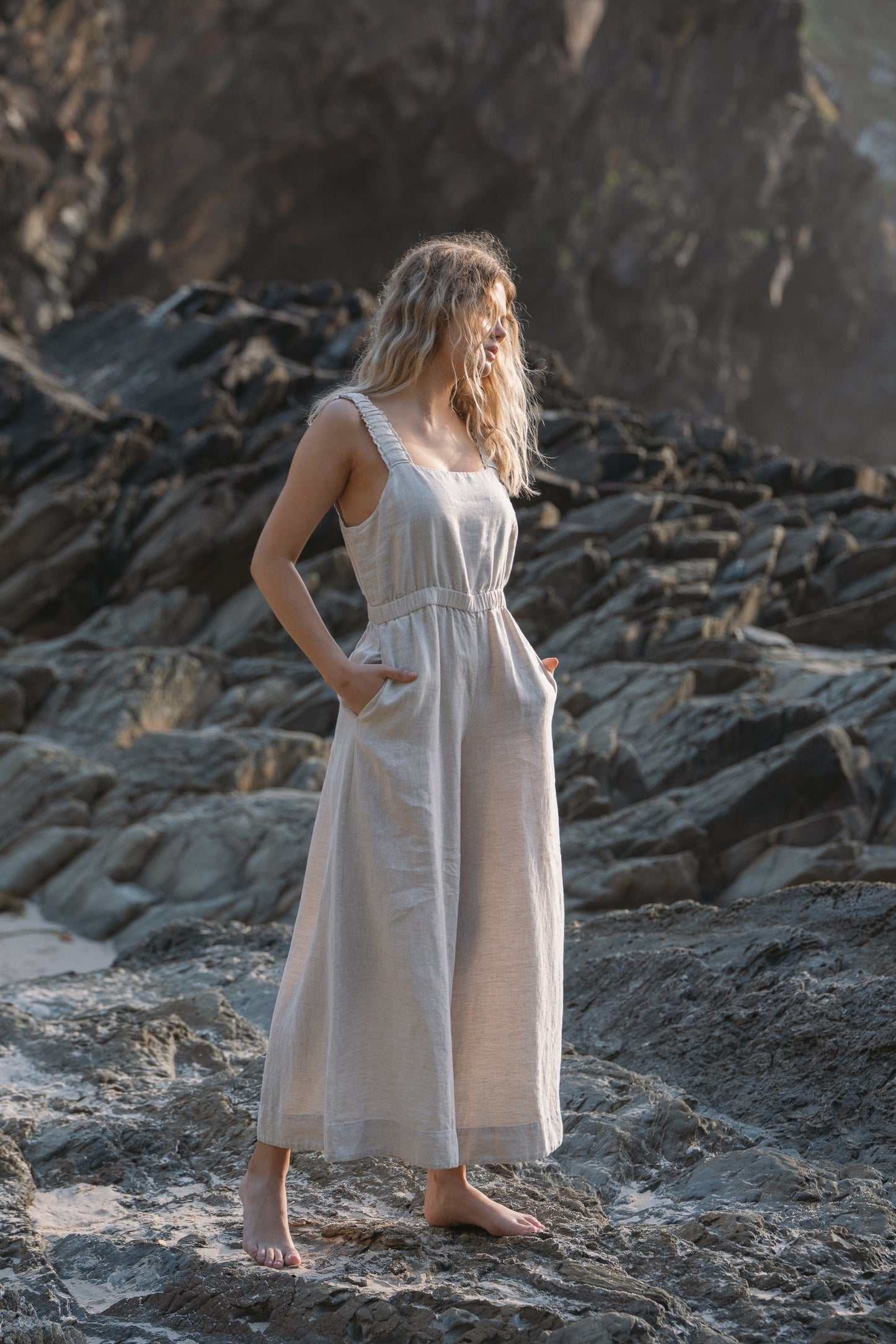Keely Oatmeal Linen Jumpsuit