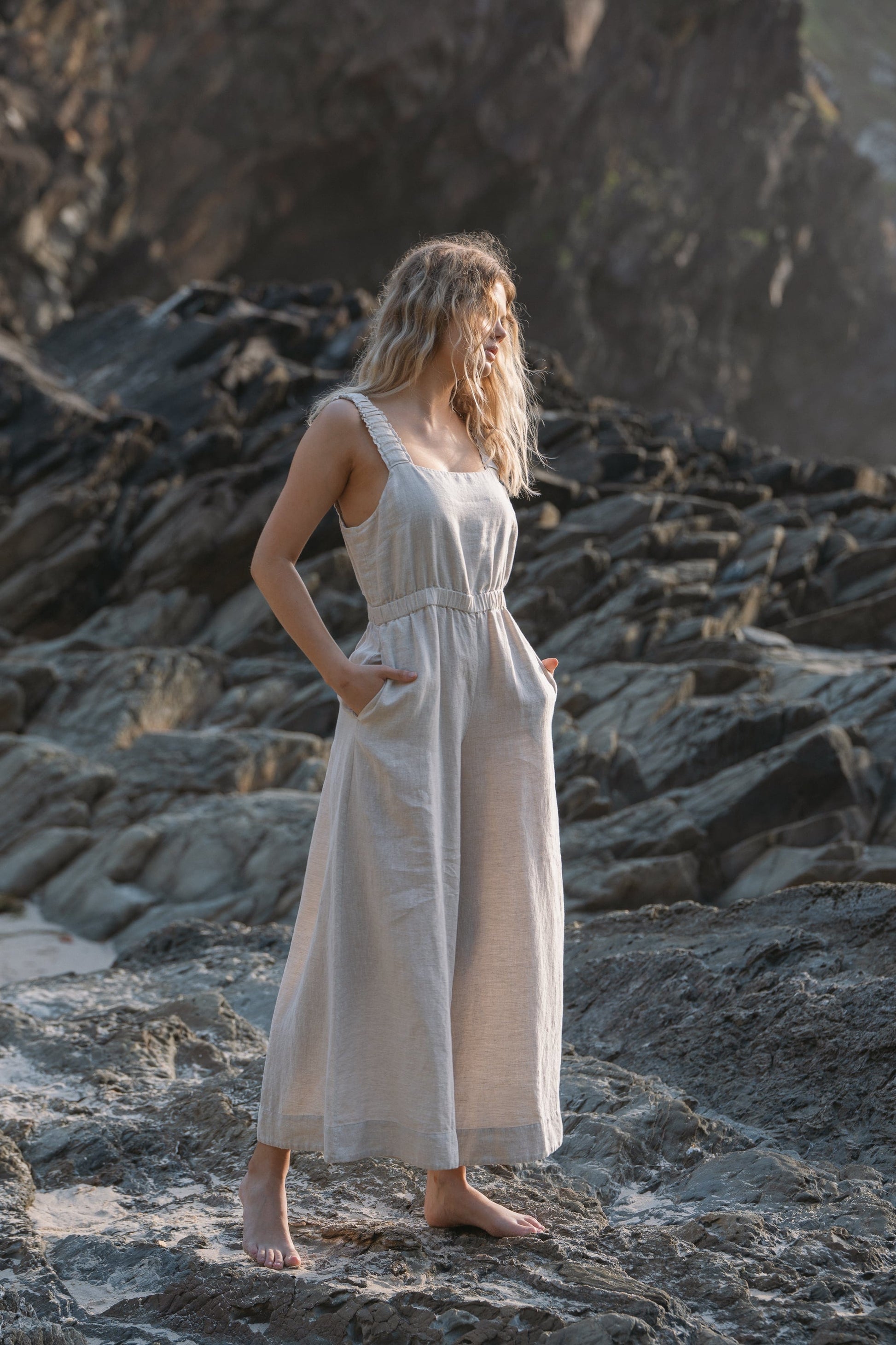 Keely Oatmeal Linen Jumpsuit