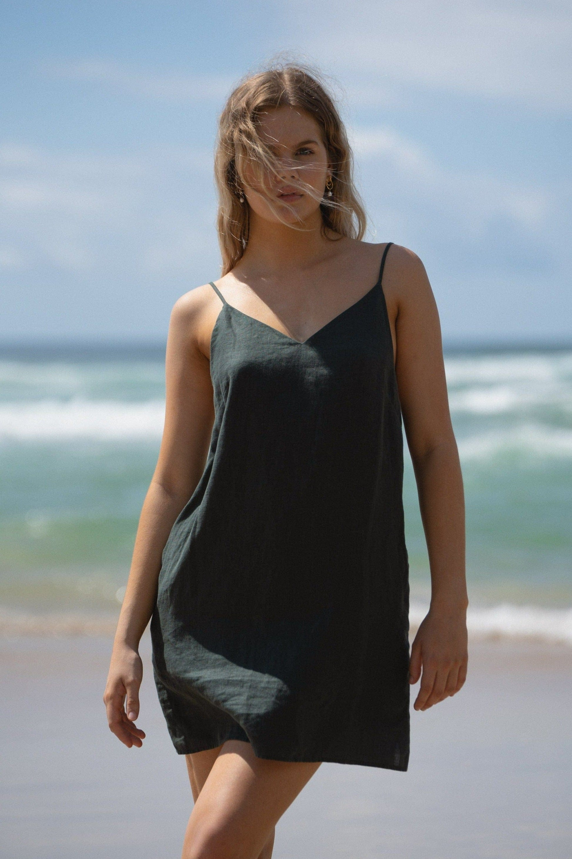 Liz Bottle Green Linen Slip