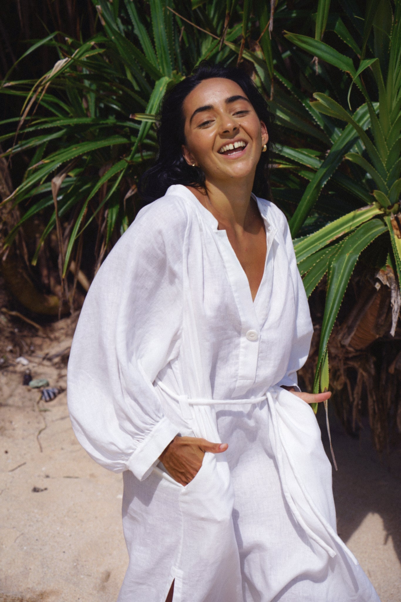 Mae Ivory Linen Dress