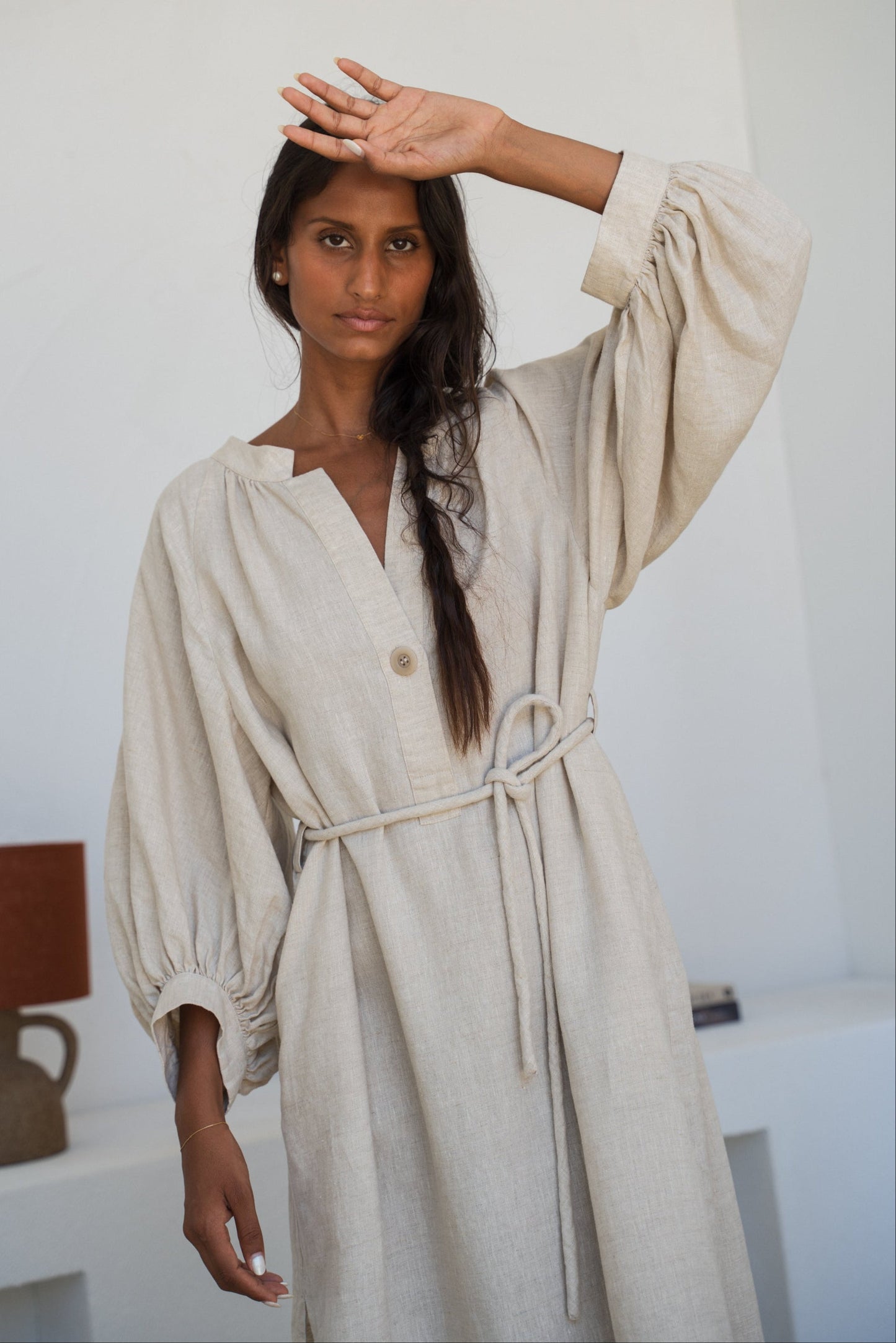 Mae Oatmeal Linen Dress