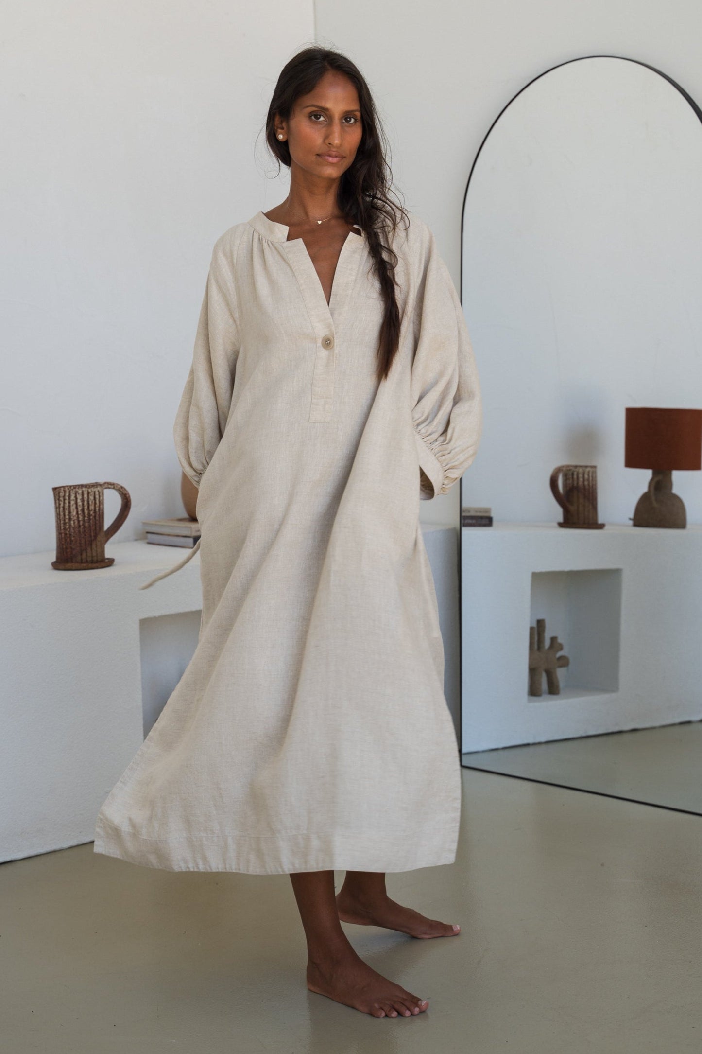 Mae Oatmeal Linen Dress