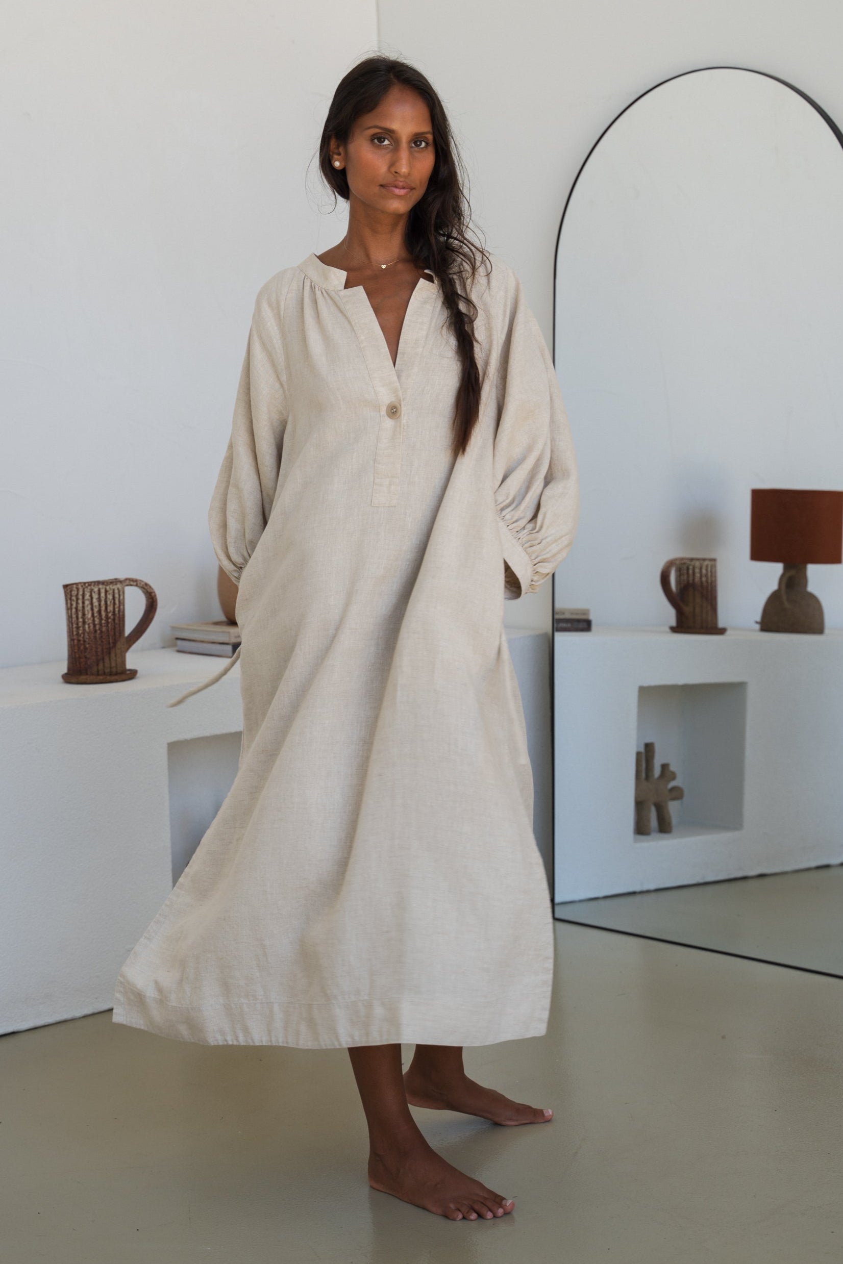 Mae Oatmeal Linen Dress
