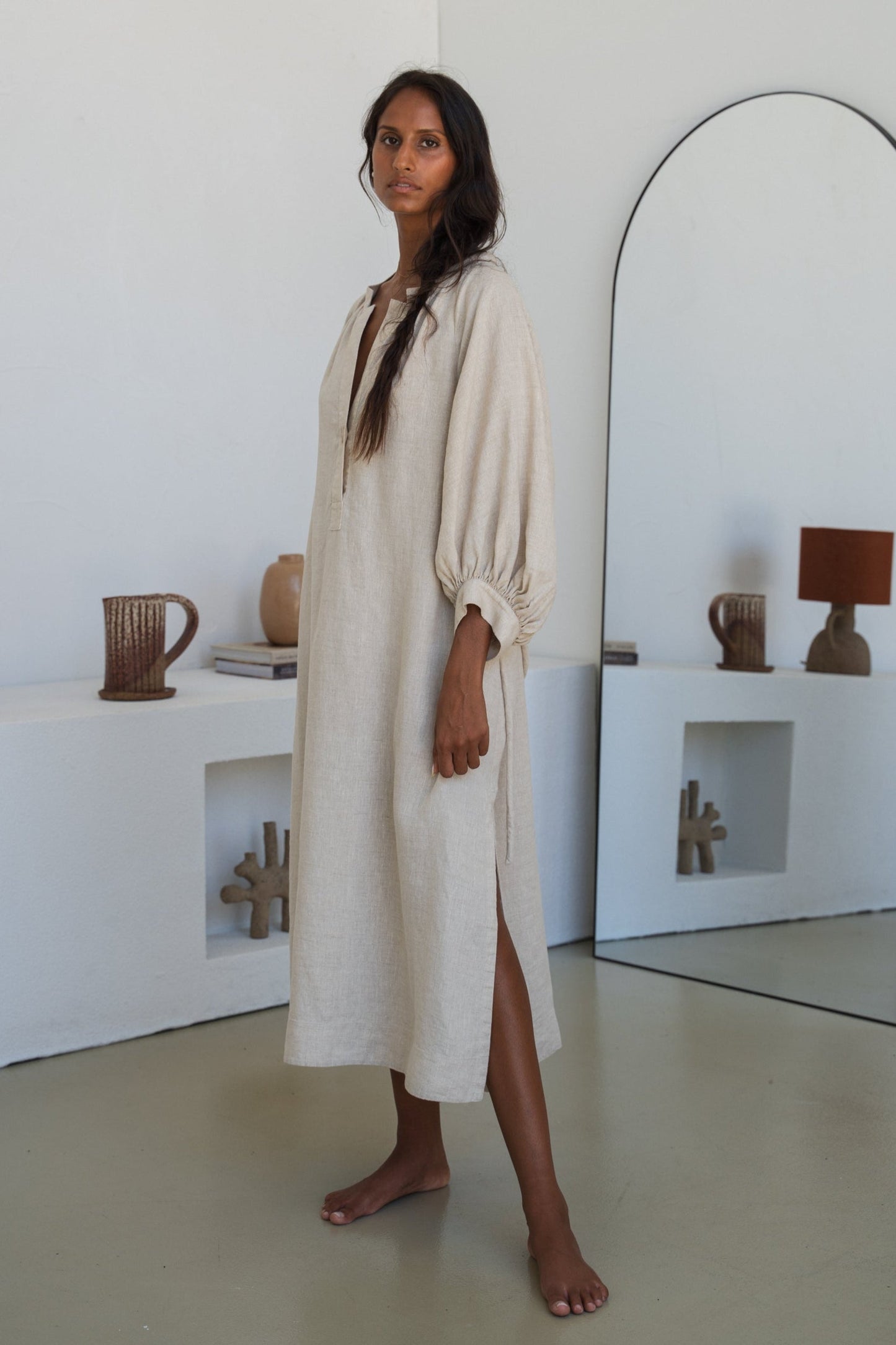 Mae Oatmeal Linen Dress