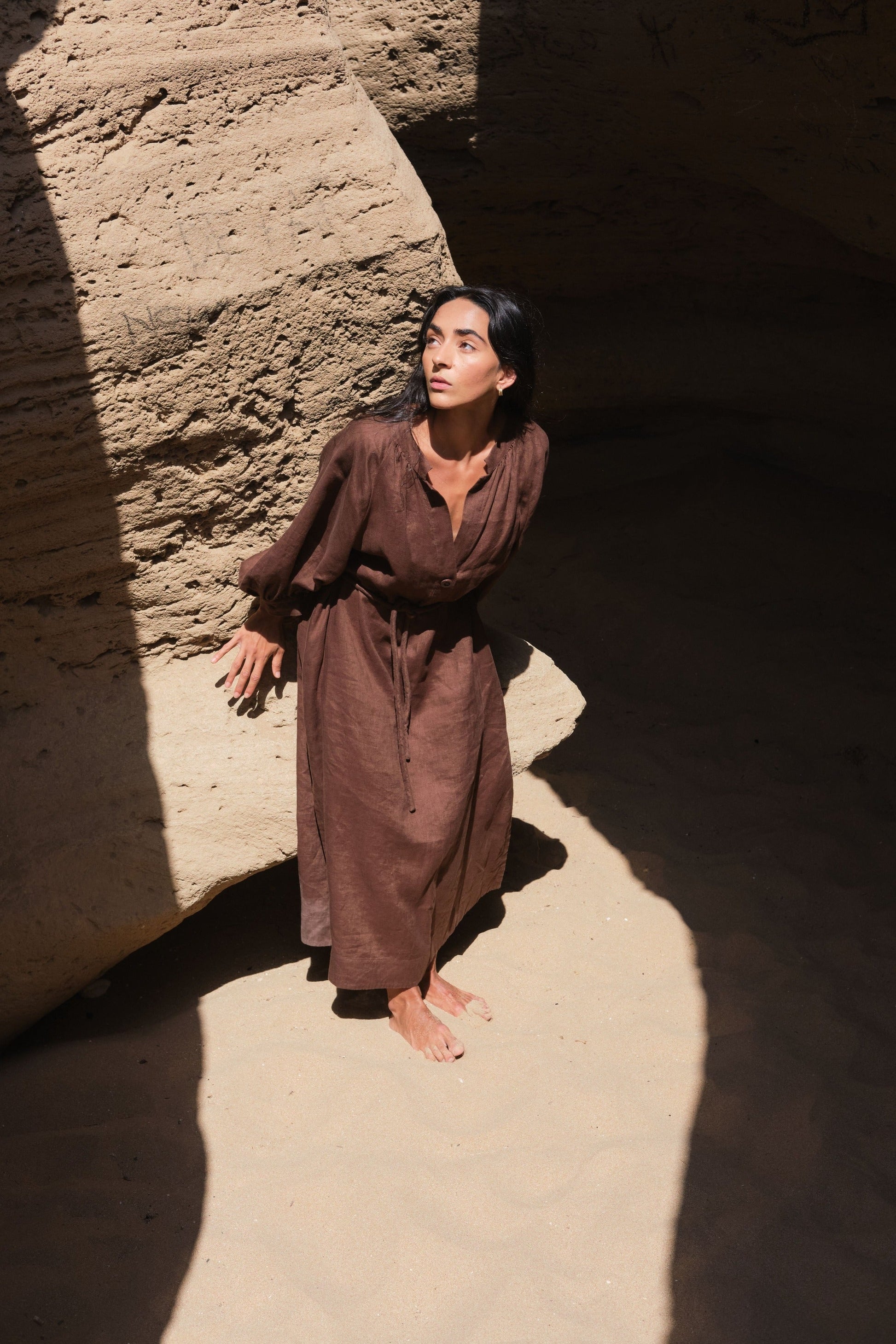 Mae Chocolate Linen Dress